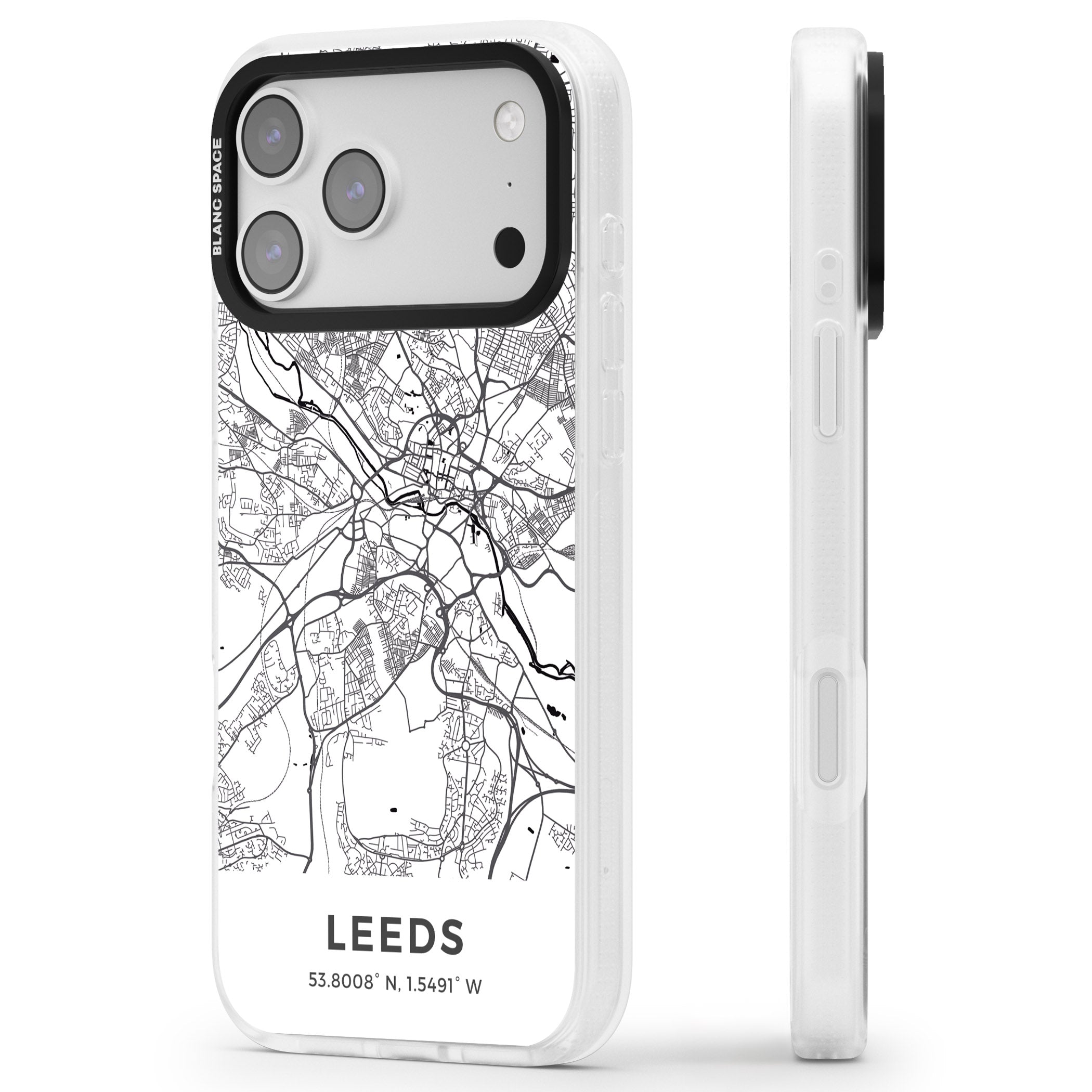 Leeds Map iPhone 17 Pro Max Impact Air Clear Phone Case Side Profile