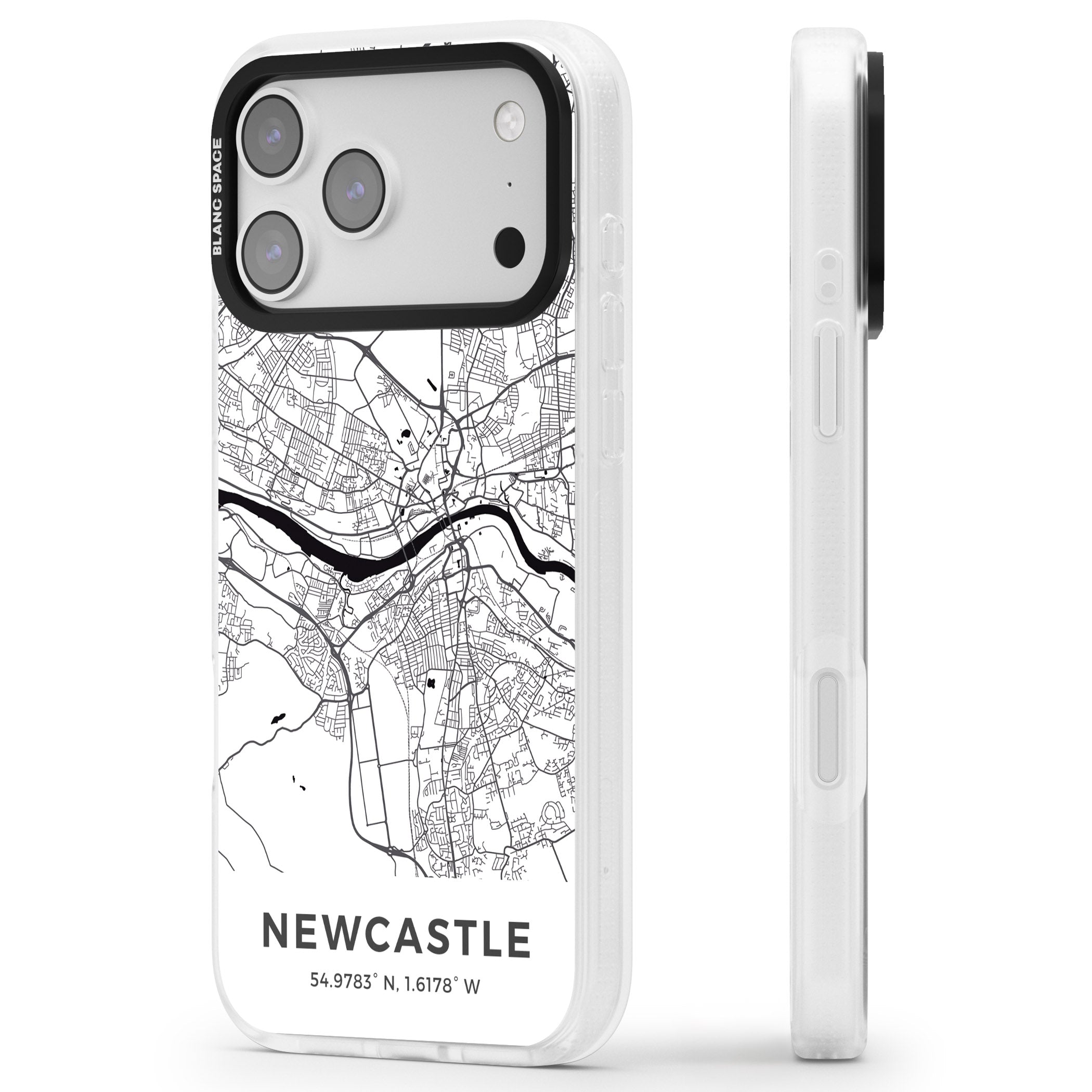Newcastle City Map iPhone 17 Pro Max Impact Air Clear Phone Case Side Profile