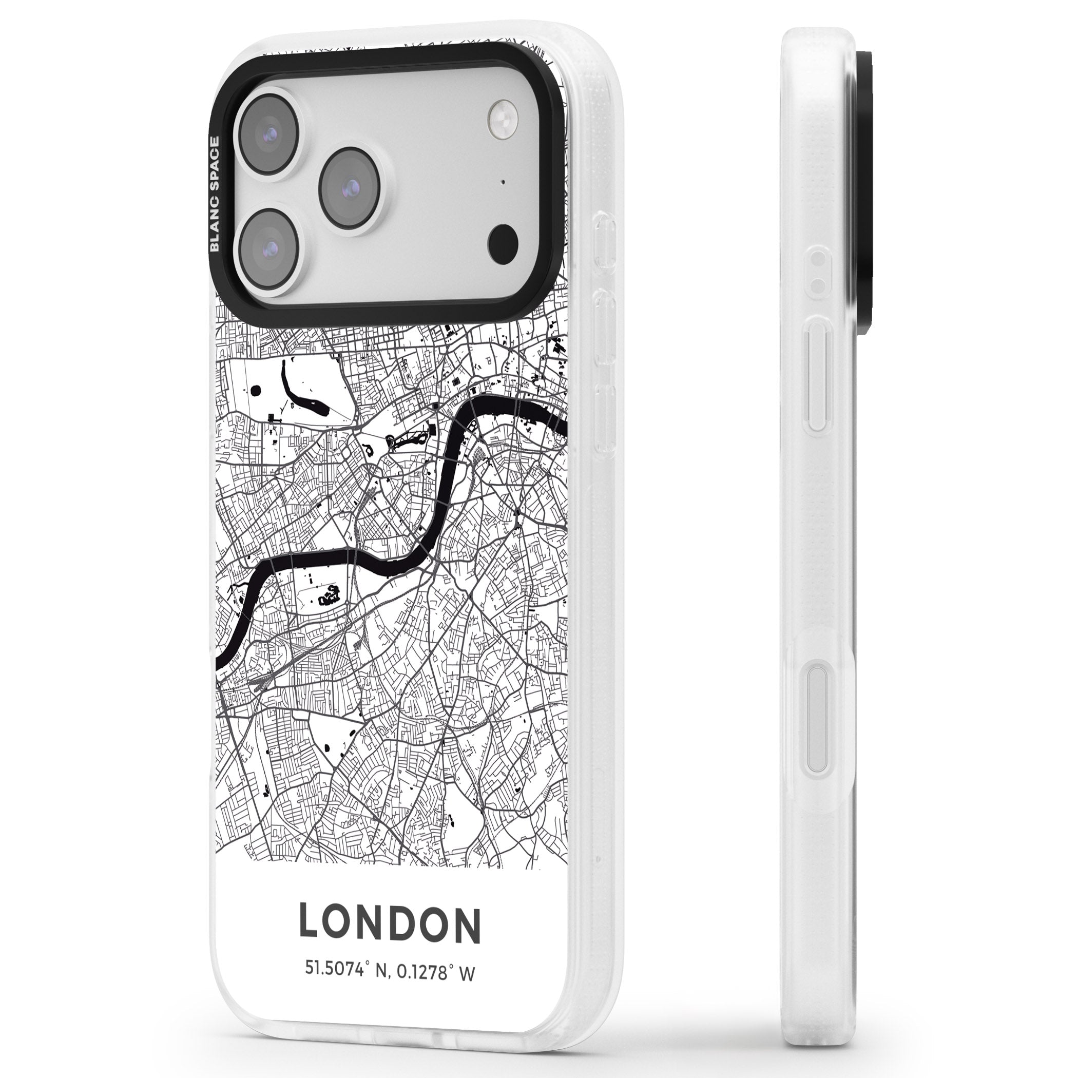 London Map iPhone 17 Pro Max Impact Air Clear Phone Case Side Profile