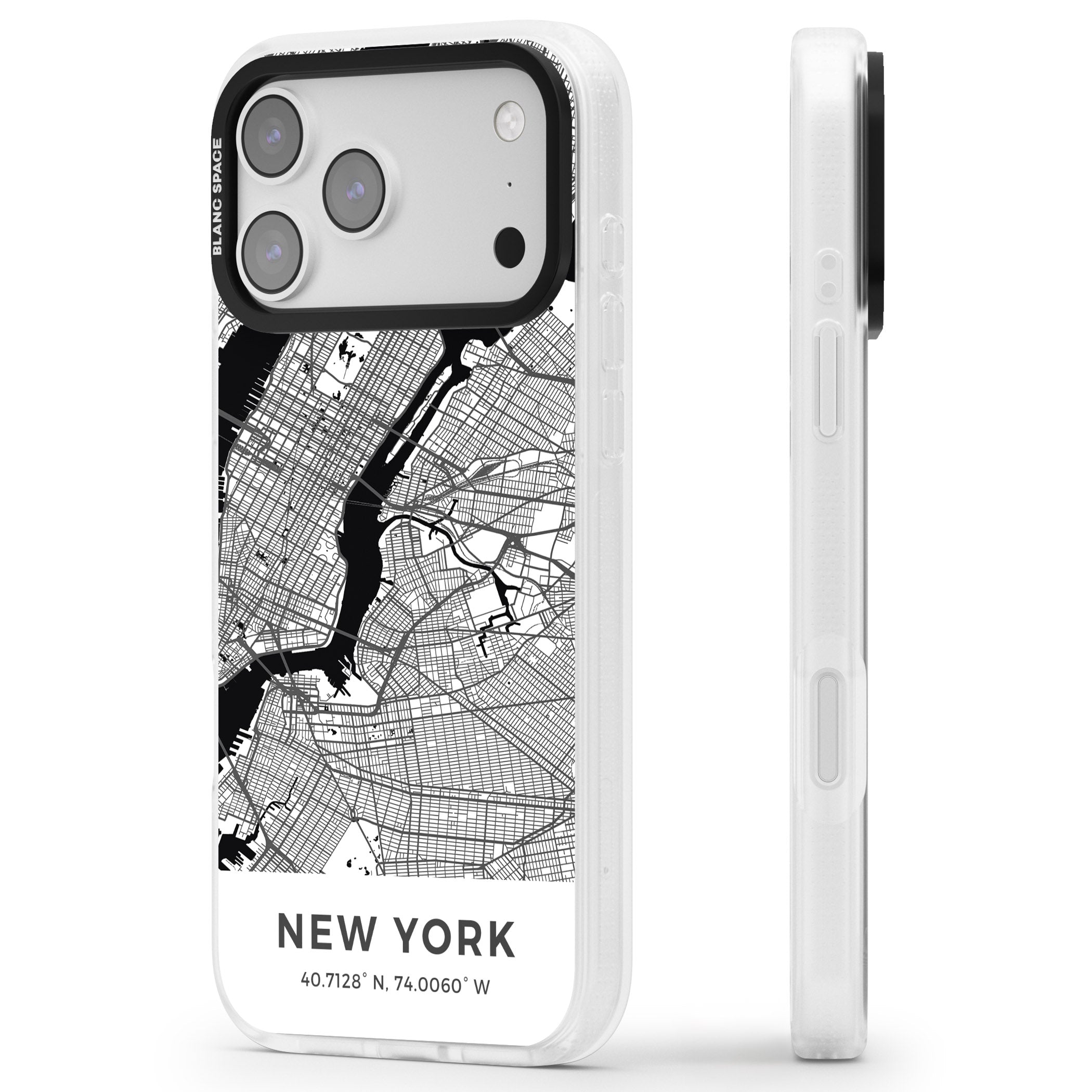 New York Map iPhone 17 Pro Max Impact Air Clear Phone Case Side Profile