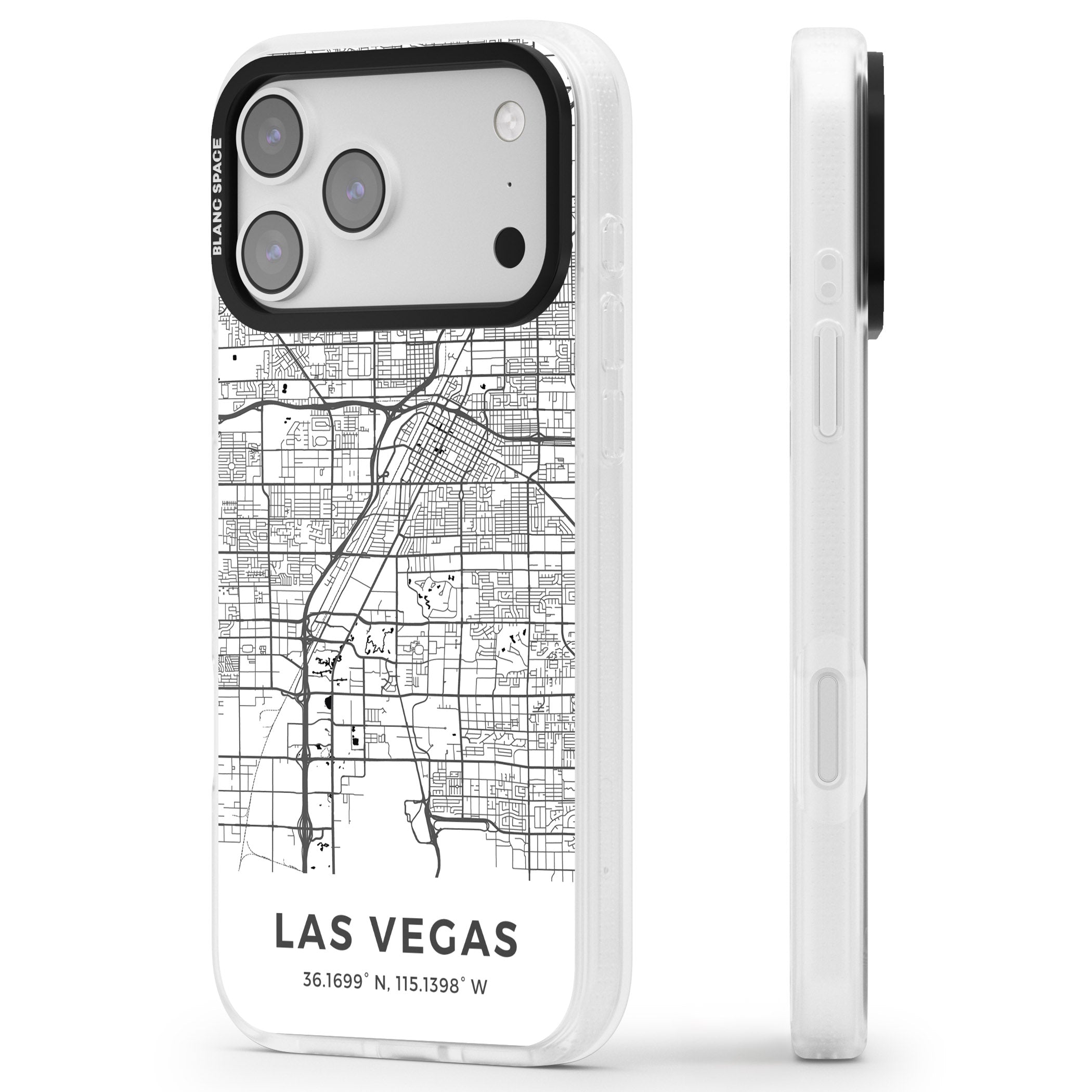 Las Vegas Map iPhone 17 Pro Max Impact Air Clear Phone Case Side Profile