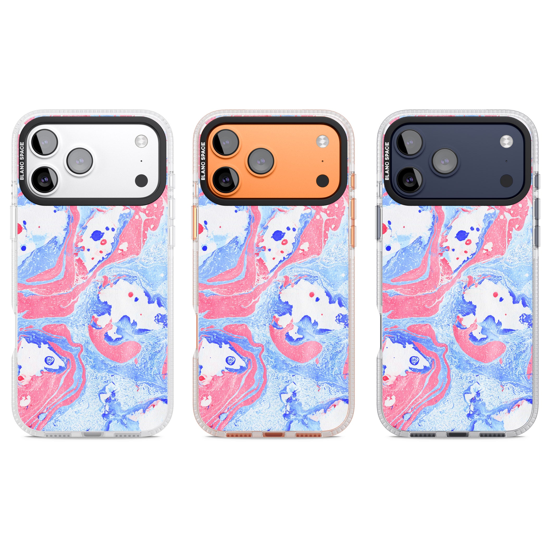 Pink, Blue & White Marbled Paper Pattern iPhone 17 Pro Impact Air Clear Phone Case APT Impact Protection