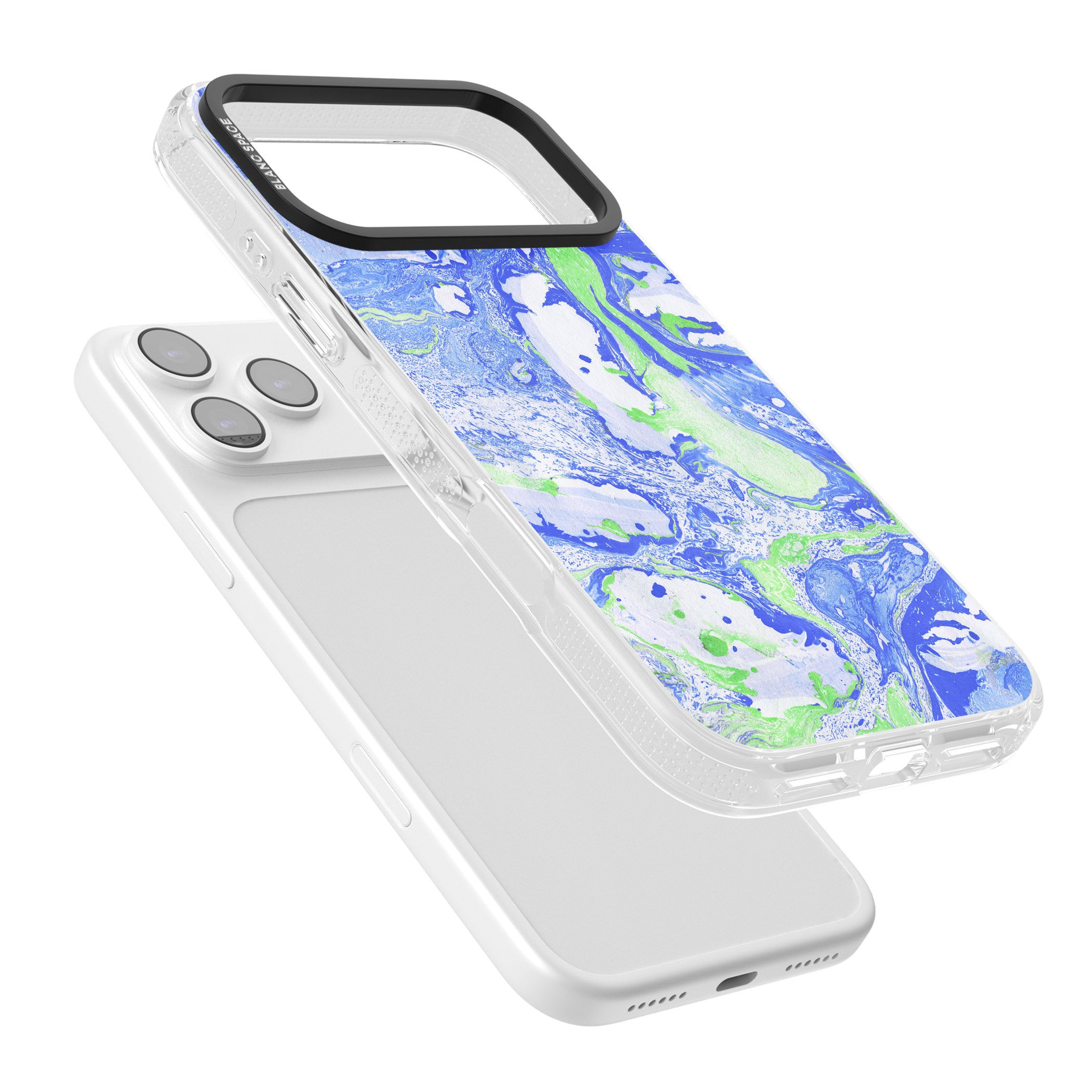 Dark Blue & Green Marbled Paper Pattern iPhone 17 Pro Max Impact Air Clear Phone Case Colours