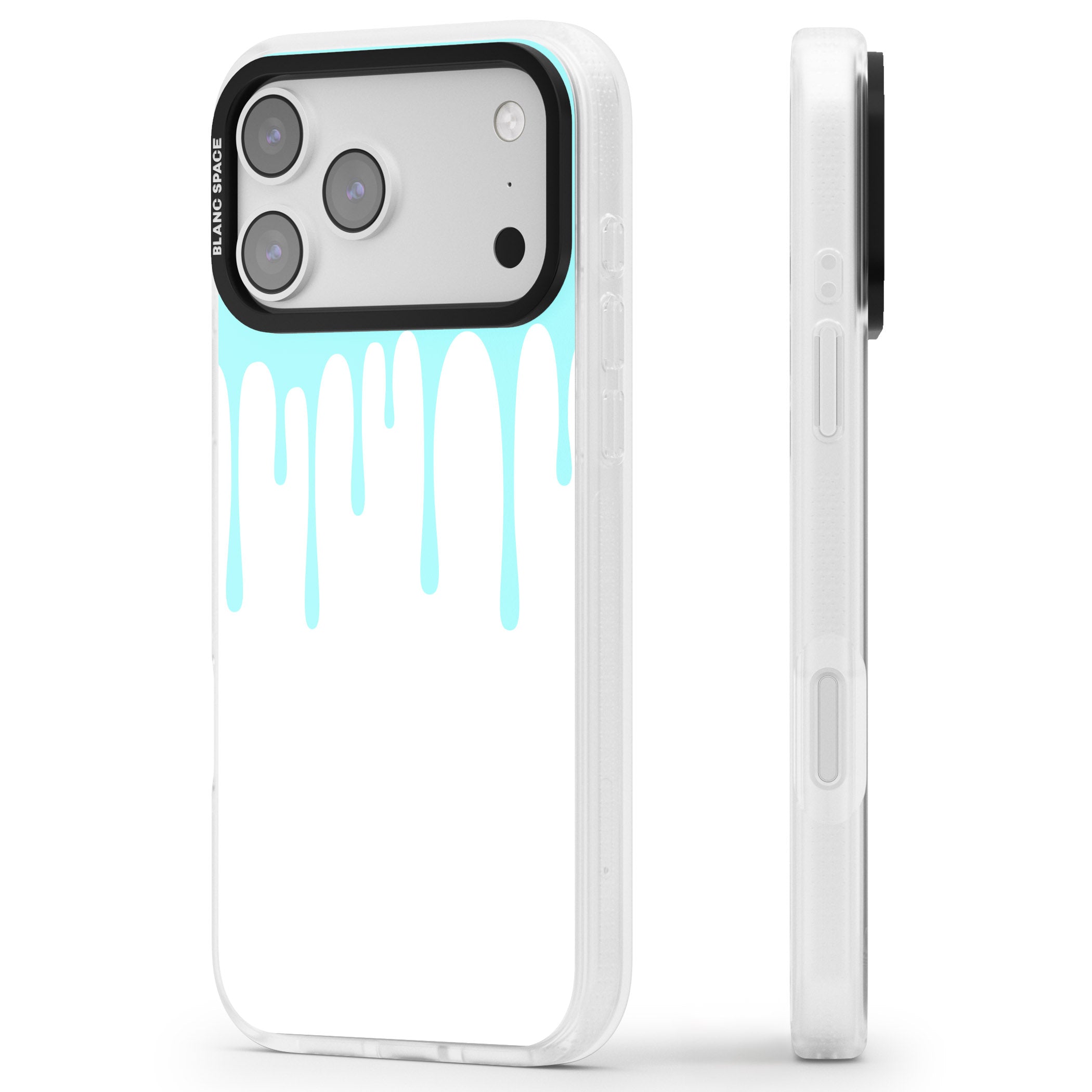 Melted Teal Drip iPhone 17 Pro Max Impact Air Clear Phone Case Side Profile