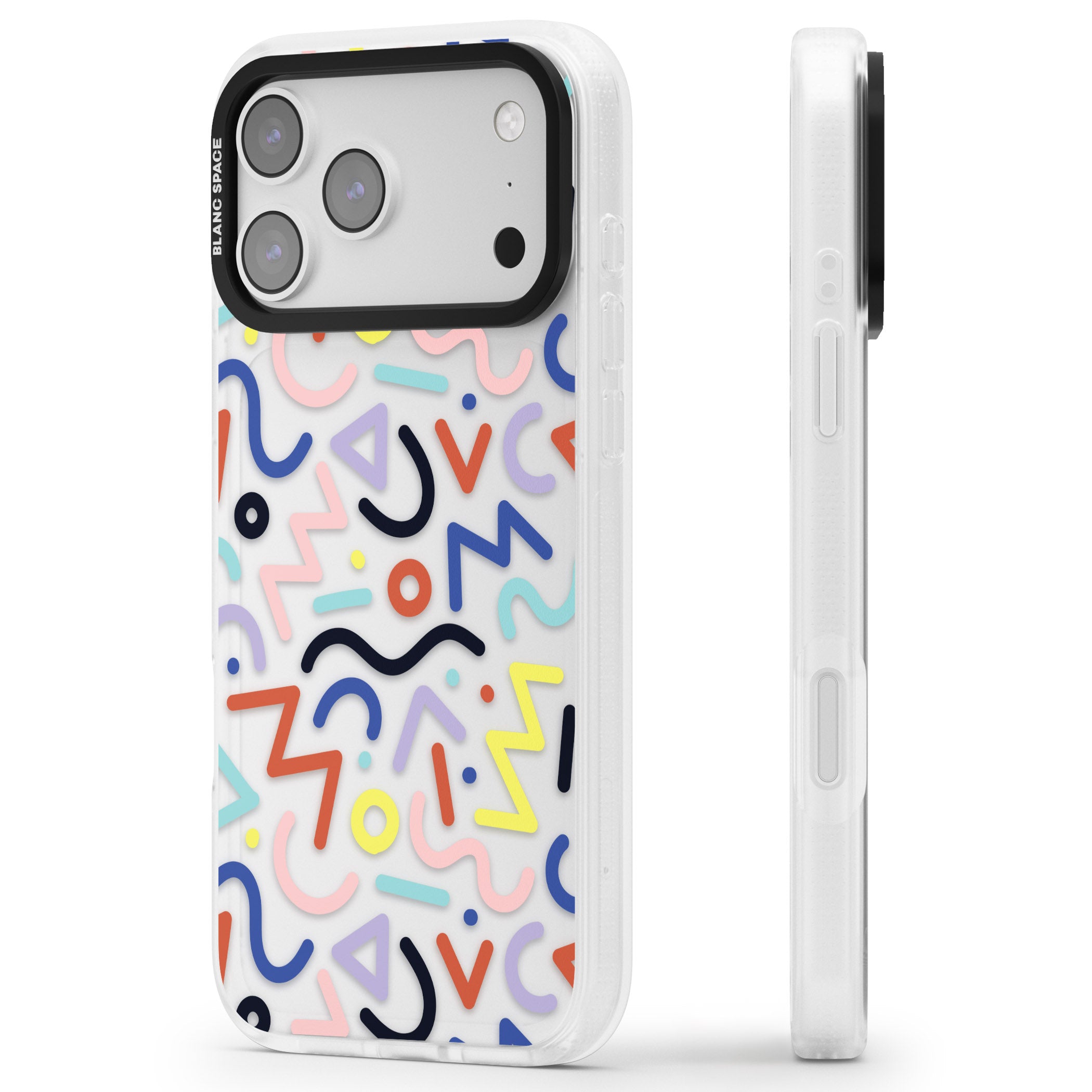 Memphis Retro Pattern iPhone 17 Pro Max Impact Air Clear Phone Case Side Profile