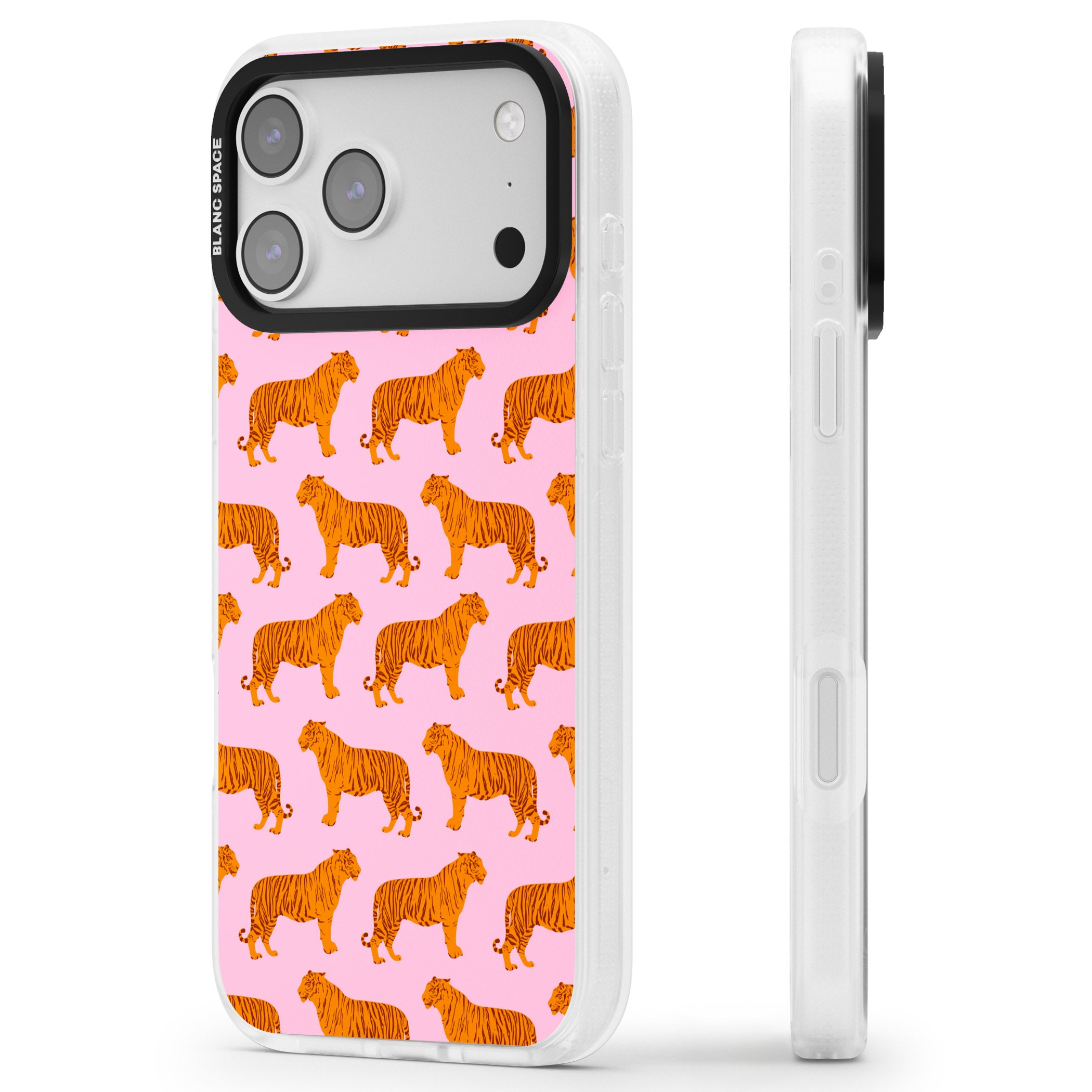 Tiger Pink Pattern iPhone 17 Pro Max Impact Air Clear Phone Case Side Profile