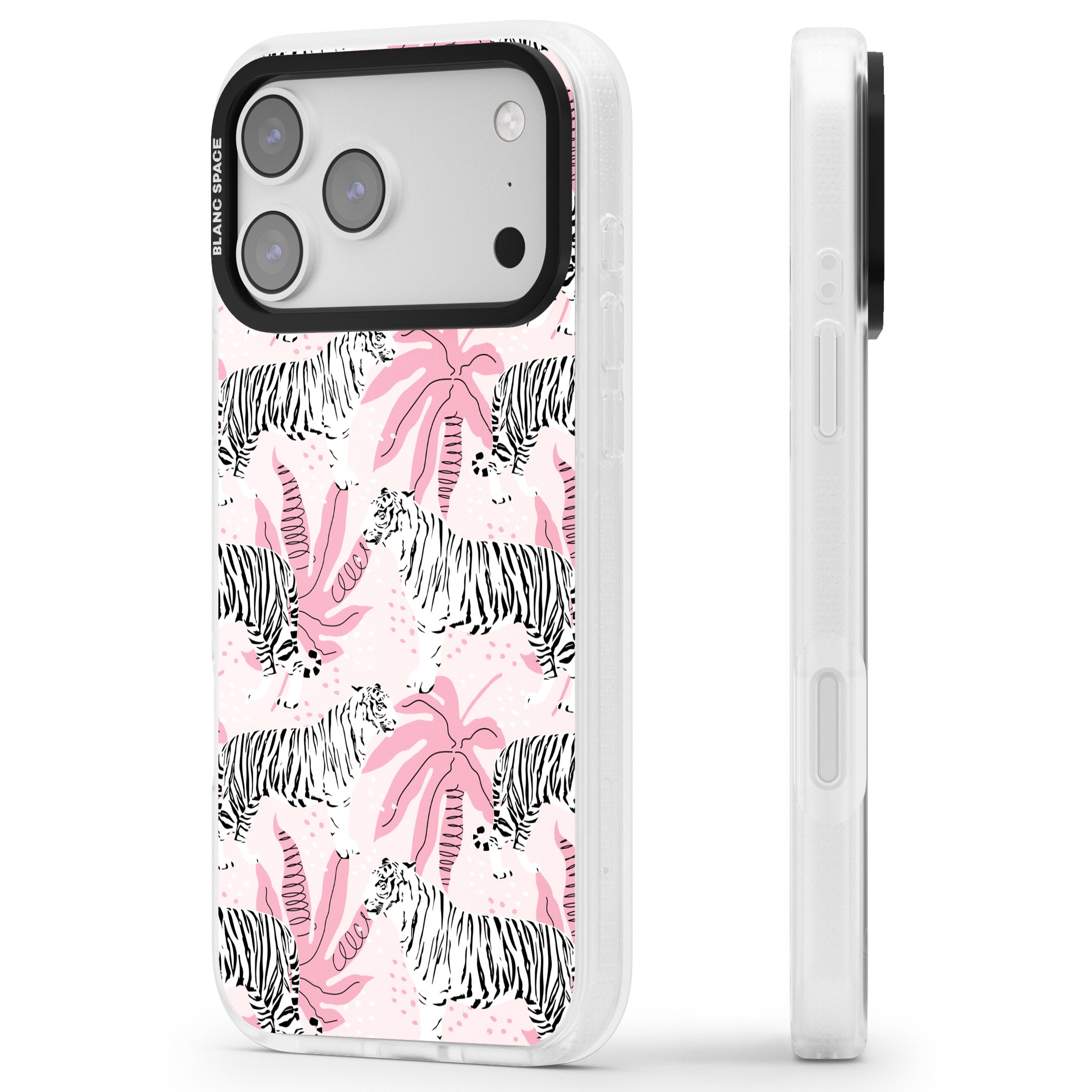 Pink Tiger Palm iPhone 17 Pro Max Impact Air Clear Phone Case Side Profile