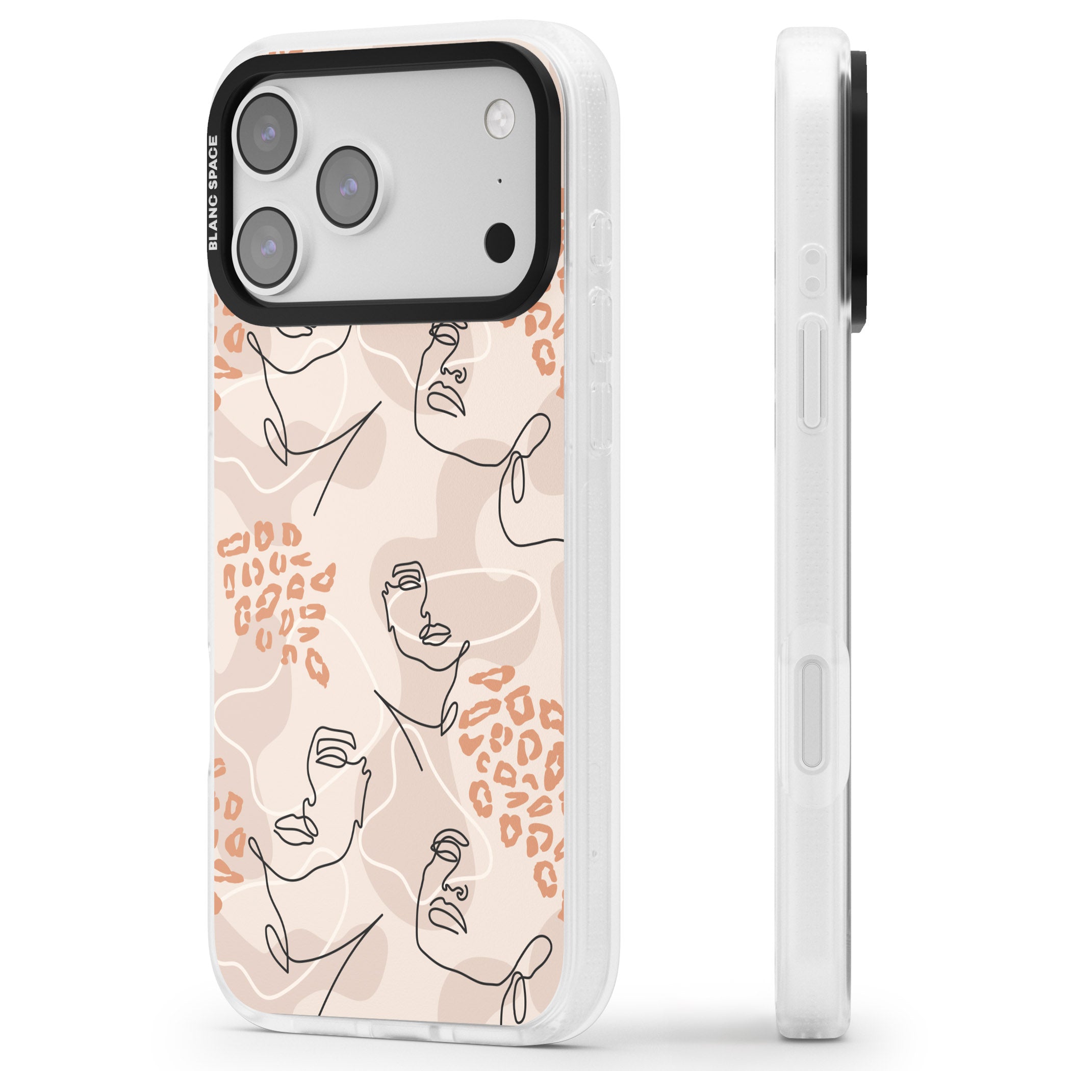 Abstract Faces Leopard iPhone 17 Pro Max Impact Air Clear Phone Case Side Profile