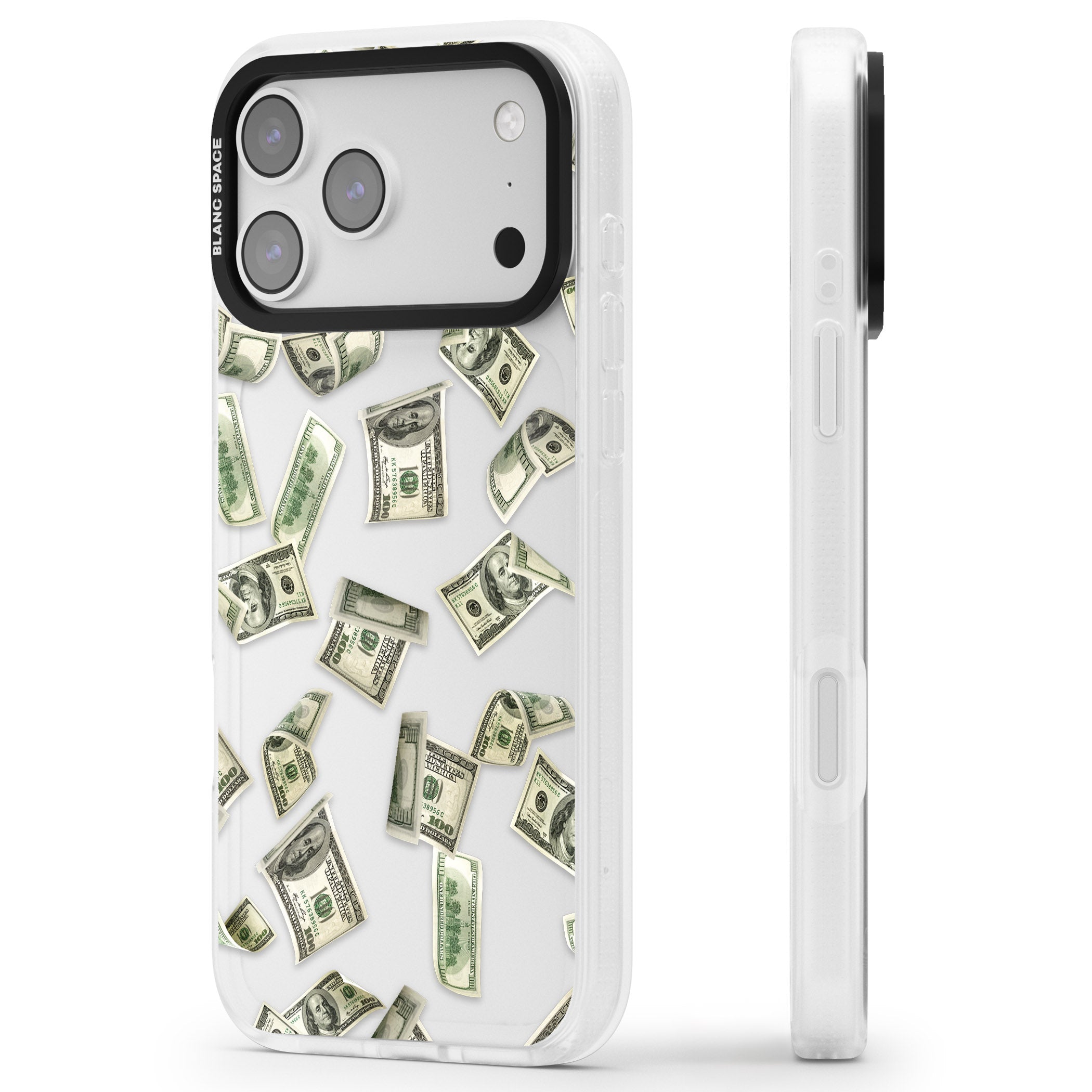 Falling Cash iPhone 17 Pro Max Impact Air Clear Phone Case Side Profile