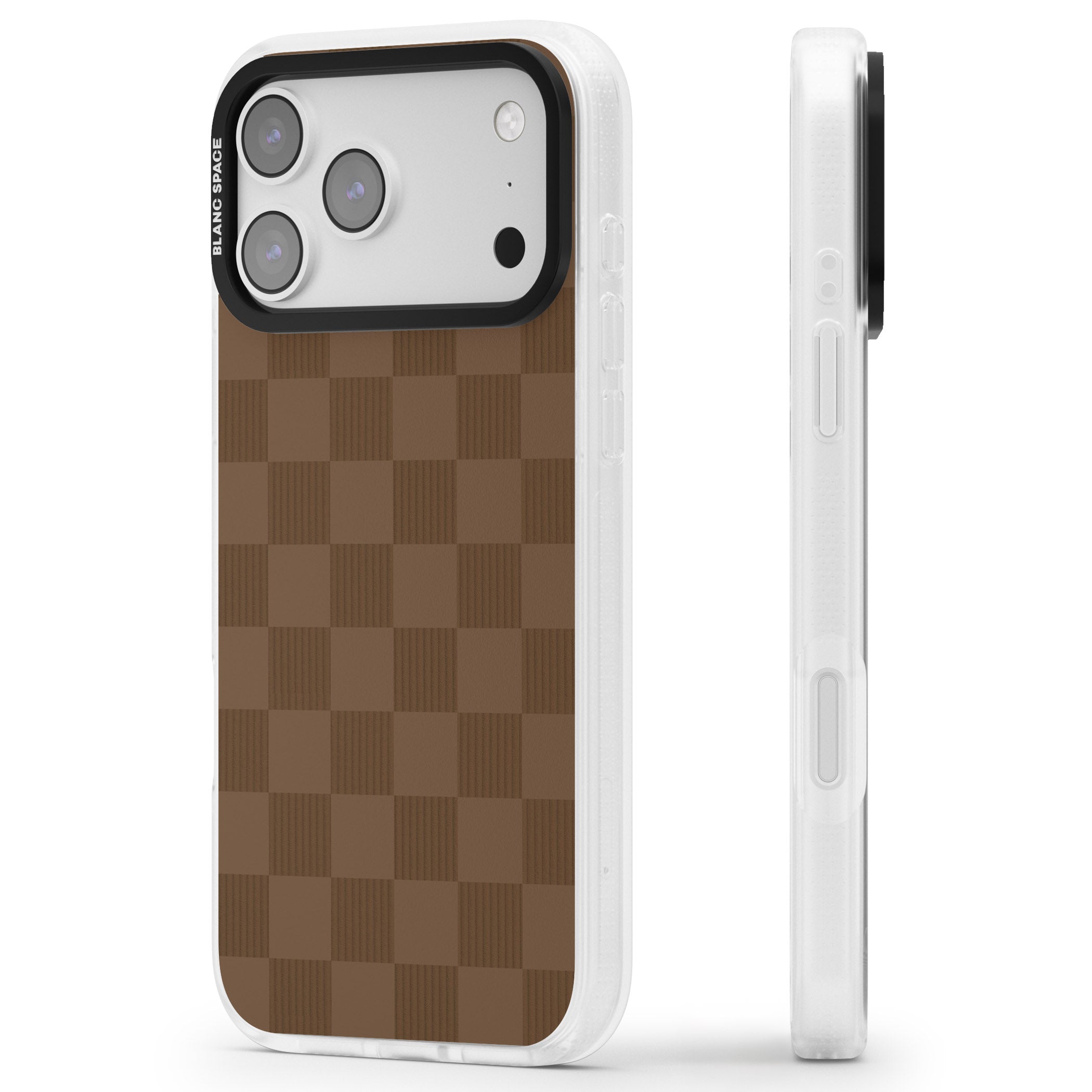 Chocolate Checkered iPhone 17 Pro Max Impact Air Clear Phone Case Side Profile