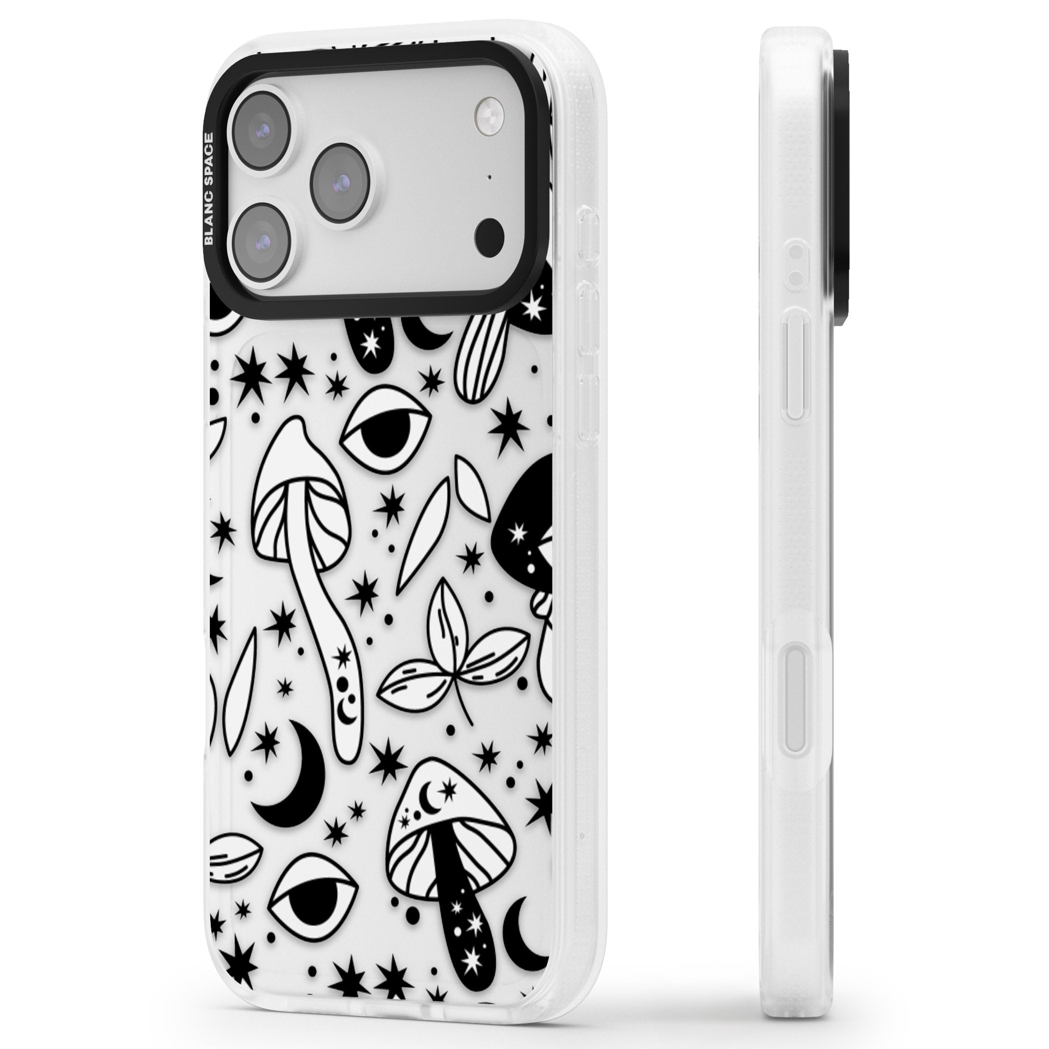 Mystic Mushrooms Pattern iPhone 17 Pro Max Impact Air Clear Phone Case Side Profile