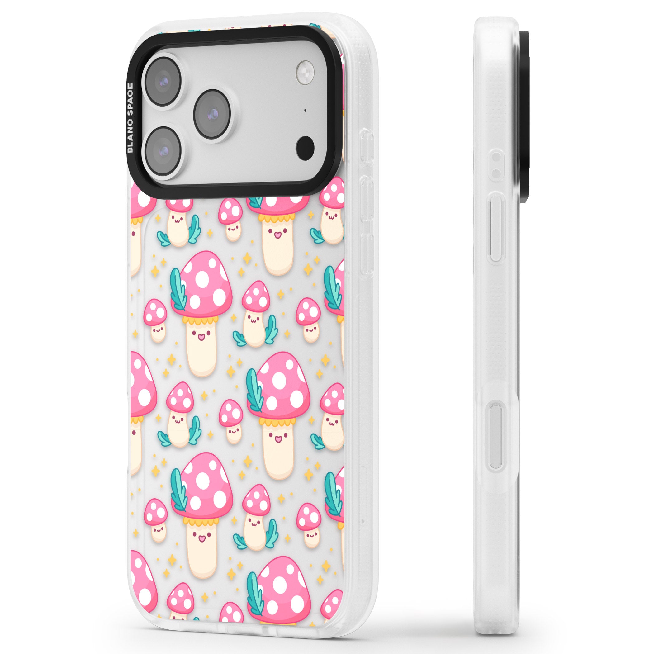 Cute Mushroom Pattern iPhone 17 Pro Max Impact Air Clear Phone Case Side Profile
