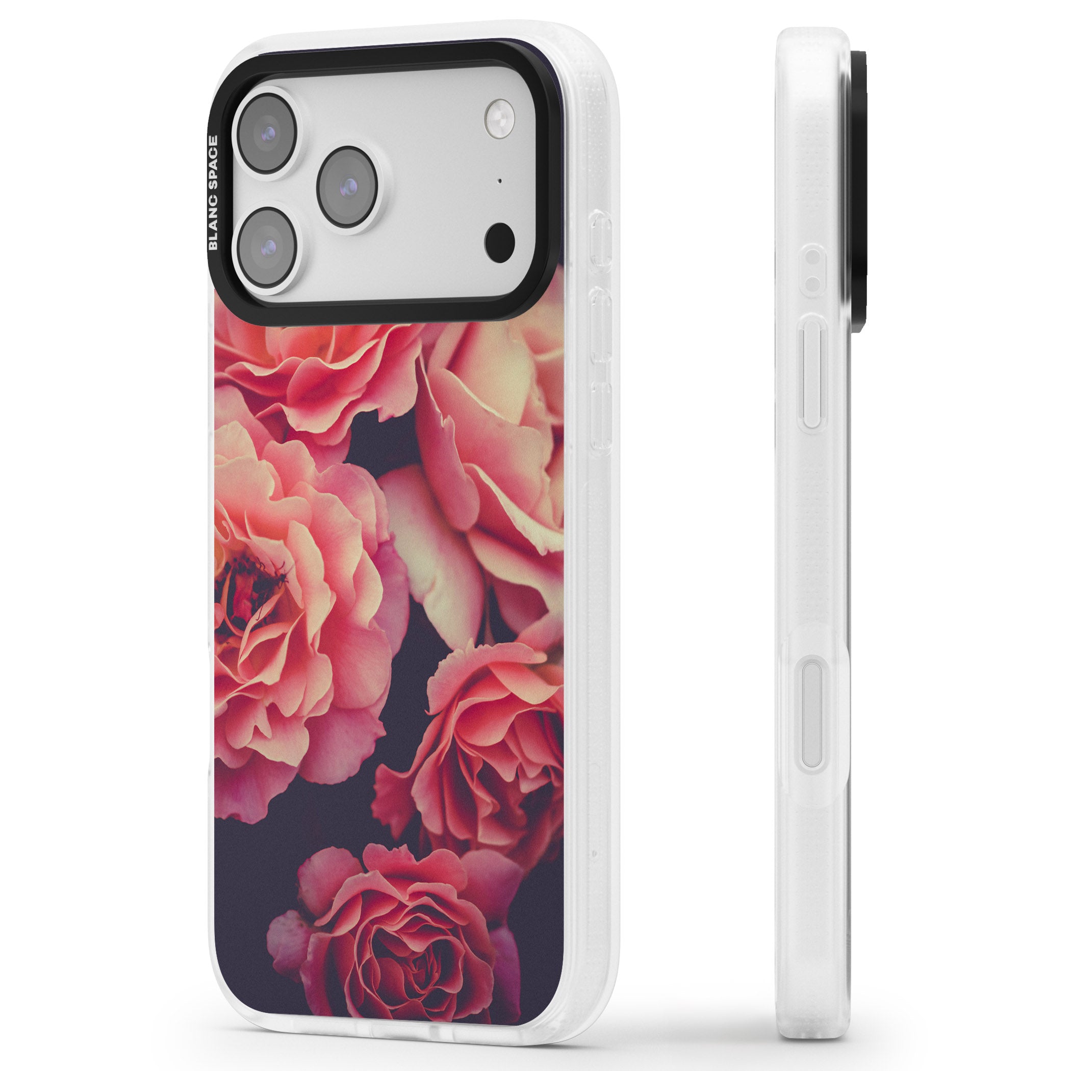 Midnight Rose Bloom iPhone 17 Pro Max Impact Air Clear Phone Case Side Profile