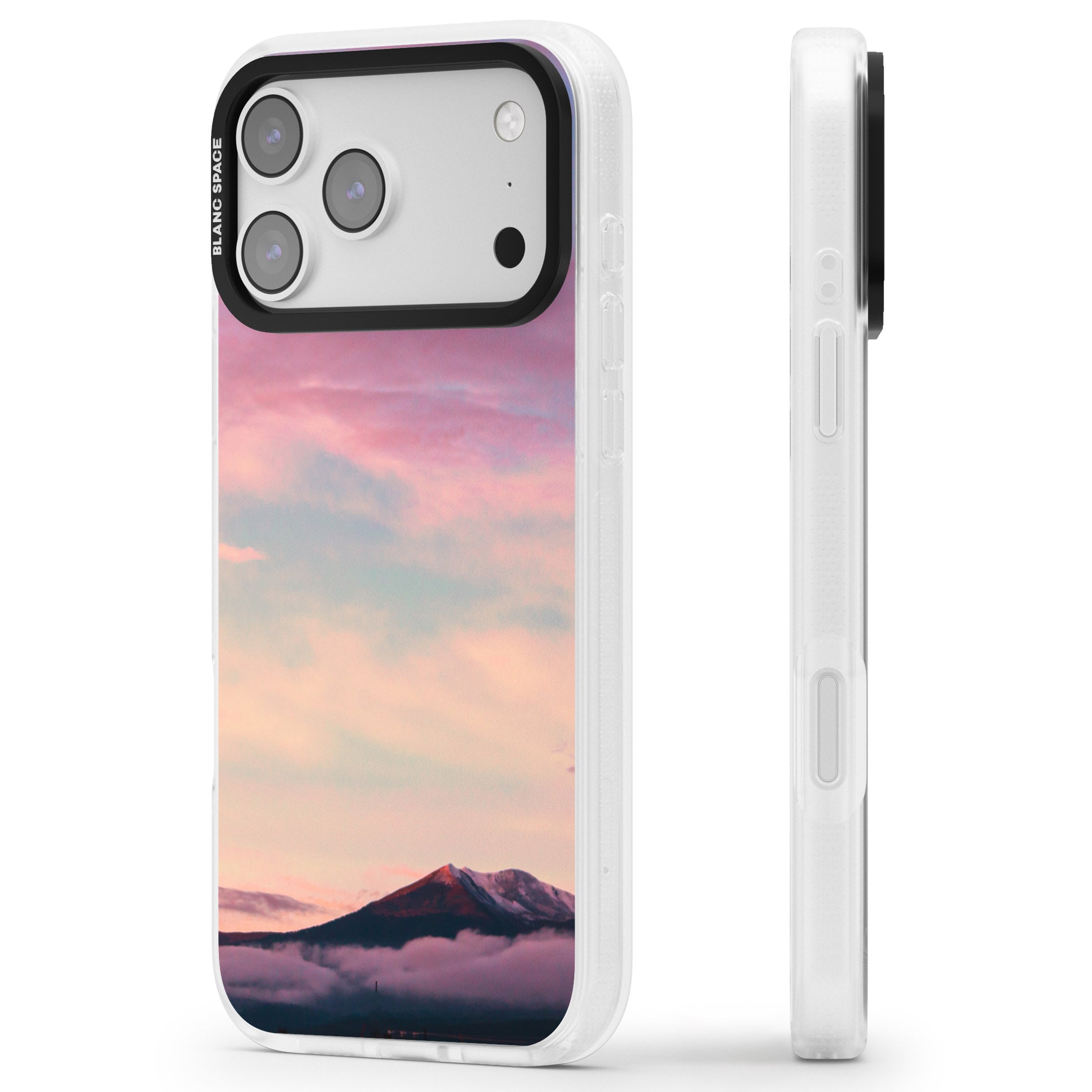 Pastel Mountain Sunset iPhone 17 Pro Max Impact Air Clear Phone Case Side Profile