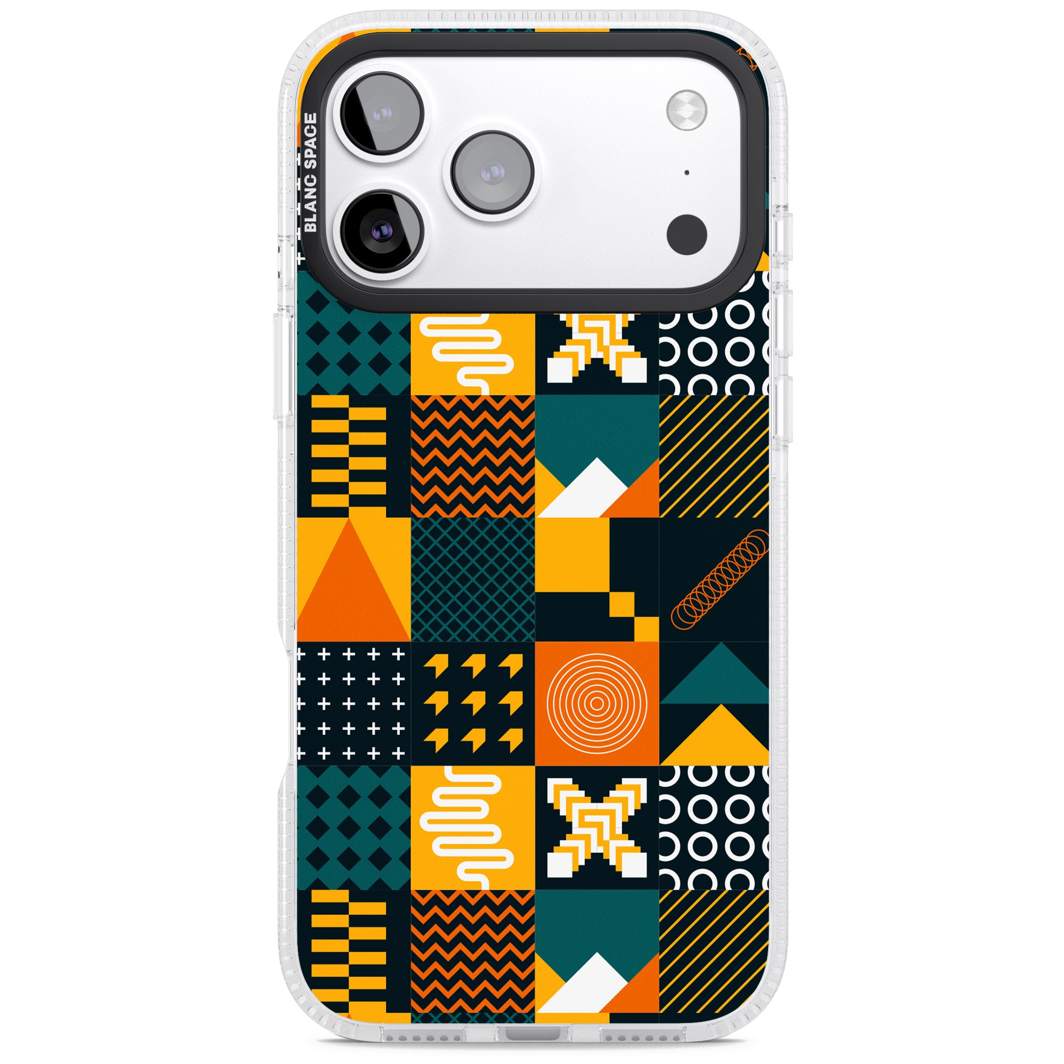 Funky Geometric Patterns: Orange & Dark Green iPhone 17 Pro Max Impact Air Clear Phone Case