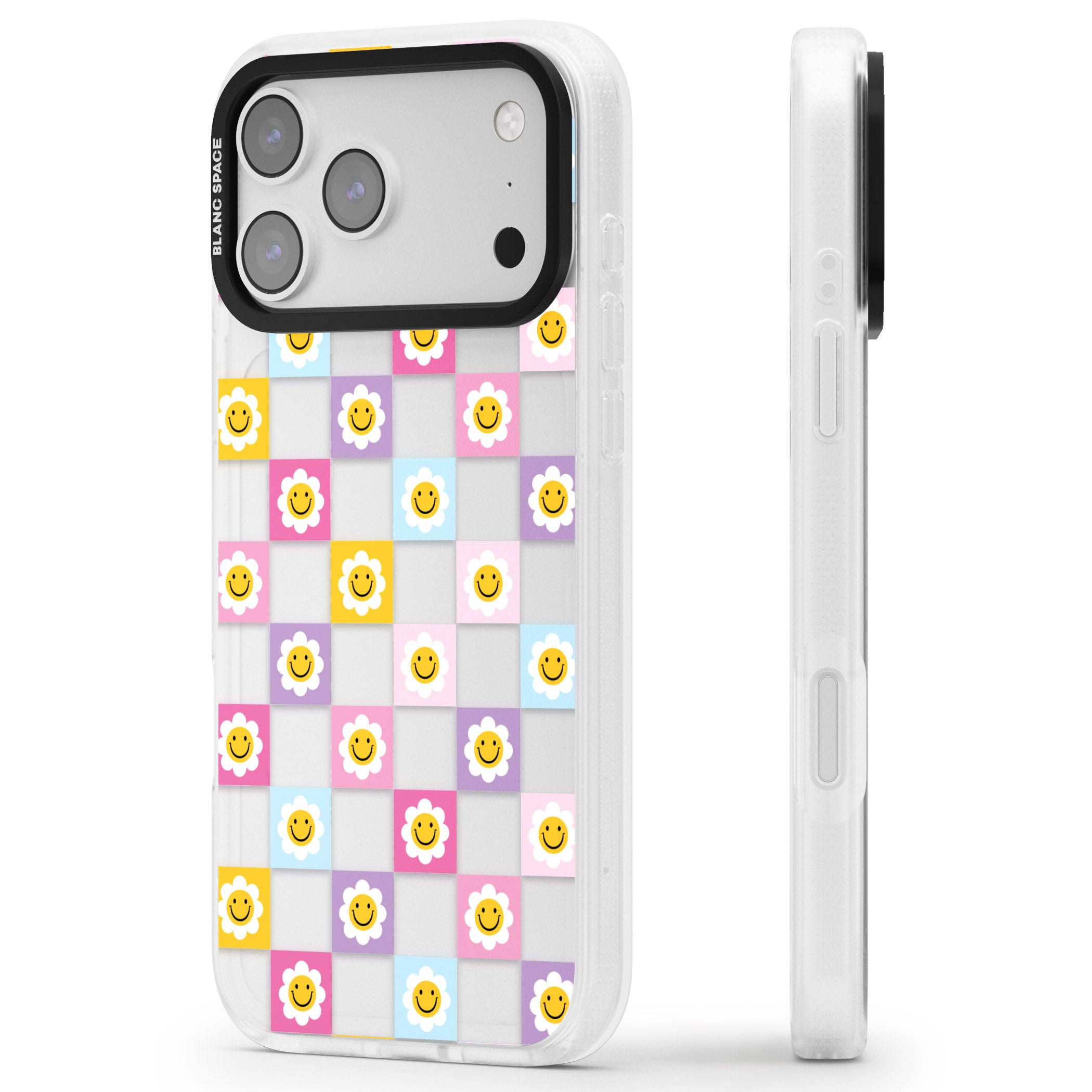 Daisy Squares Pattern iPhone 17 Pro Max Impact Air Clear Phone Case Side Profile