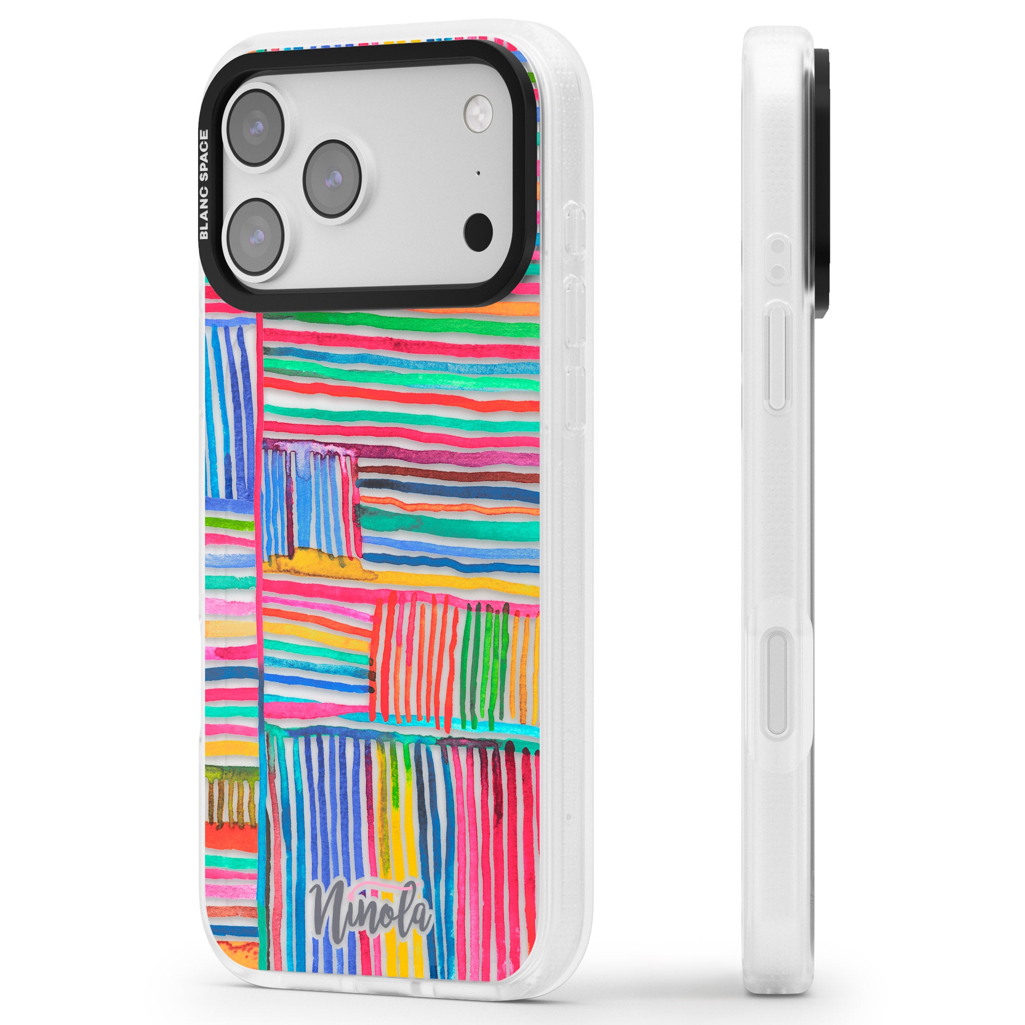 Vibrant Watercolor Lines iPhone 17 Pro Max Impact Air Clear Phone Case Side Profile
