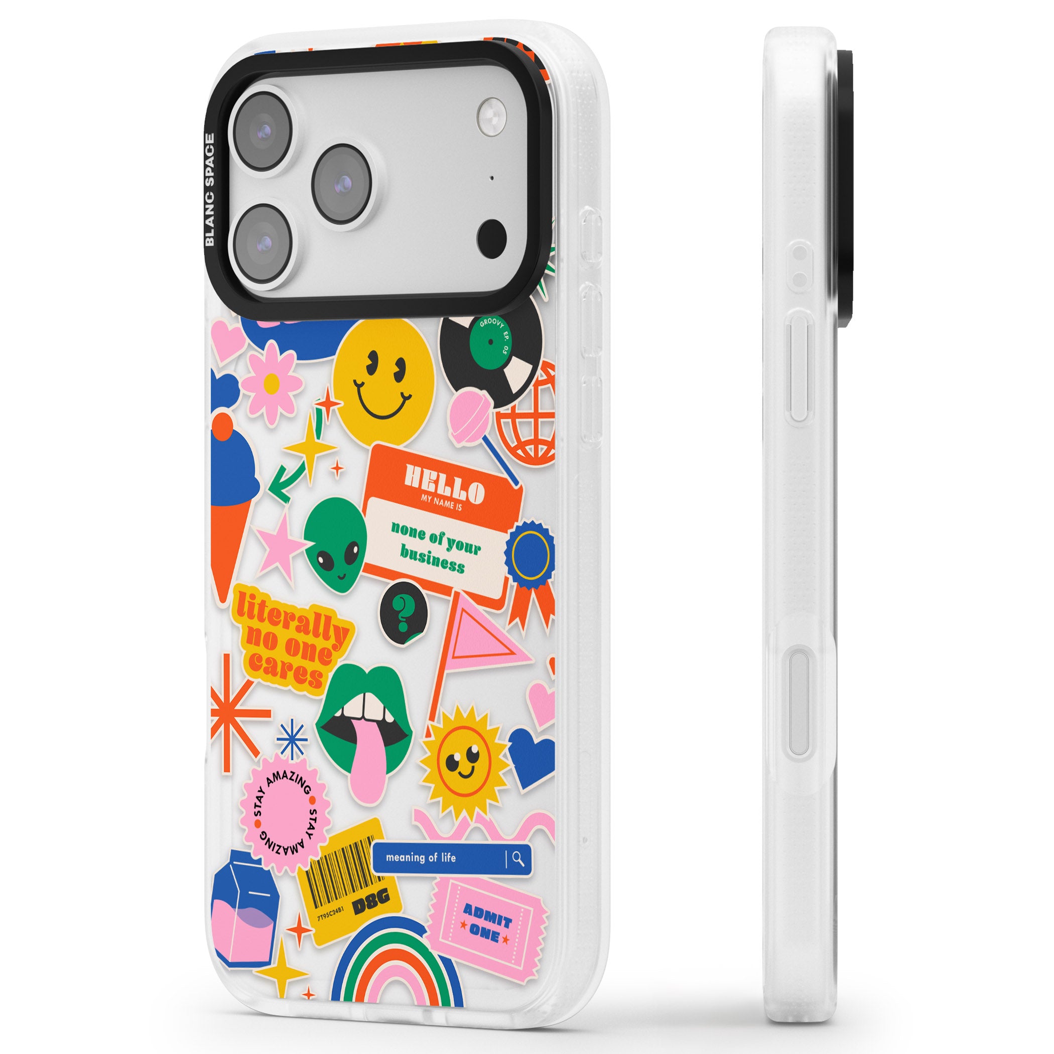 Nostalgic Sticker Vibes iPhone 17 Pro Max Impact Air Clear Phone Case Side Profile