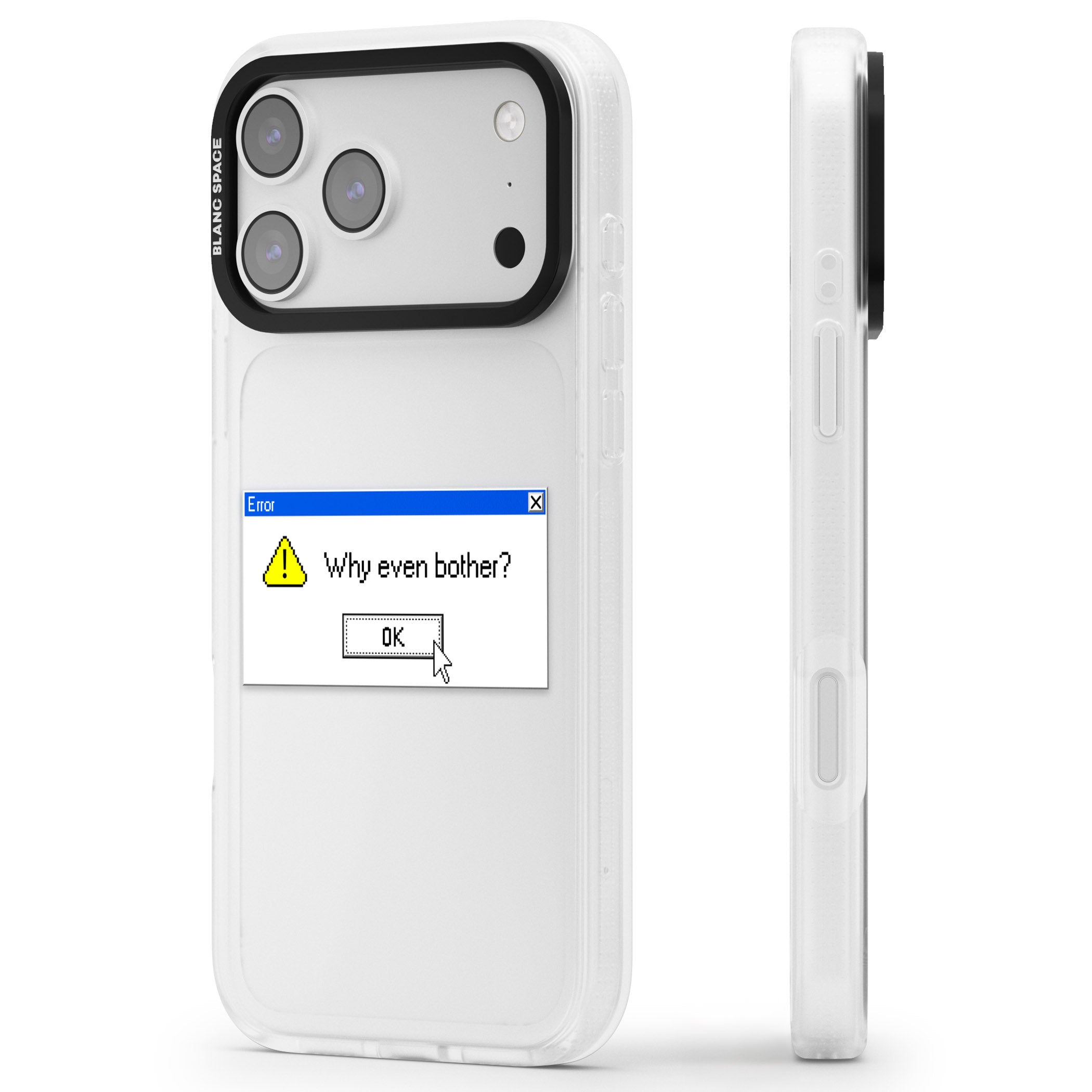 Why Even Bother Exe iPhone 17 Pro Max Impact Air Clear Phone Case Side Profile