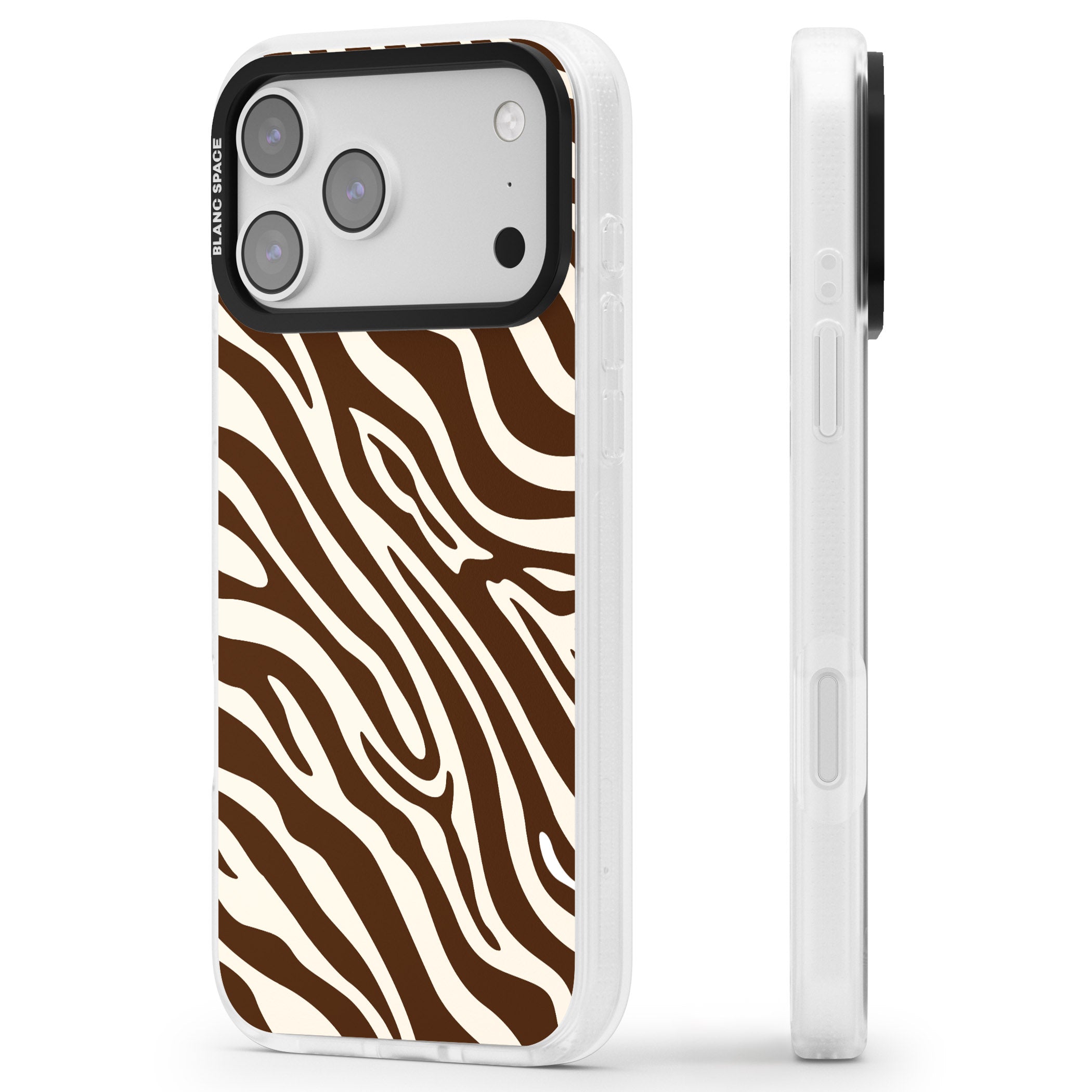 Brown & Cream Zebra iPhone 17 Pro Max Impact Air Clear Phone Case Side Profile