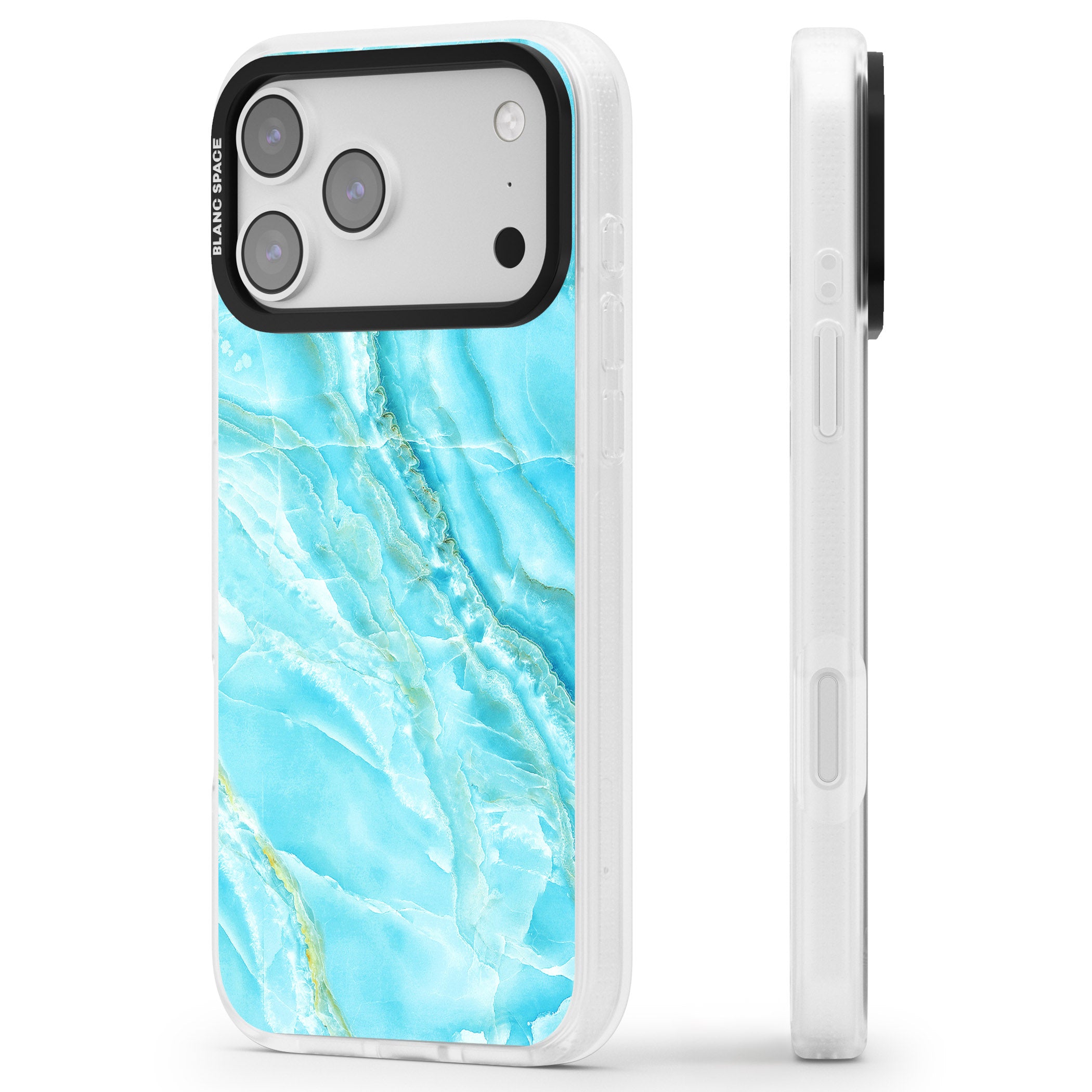 Blue Onyx Marble iPhone 17 Pro Max Impact Air Clear Phone Case Side Profile