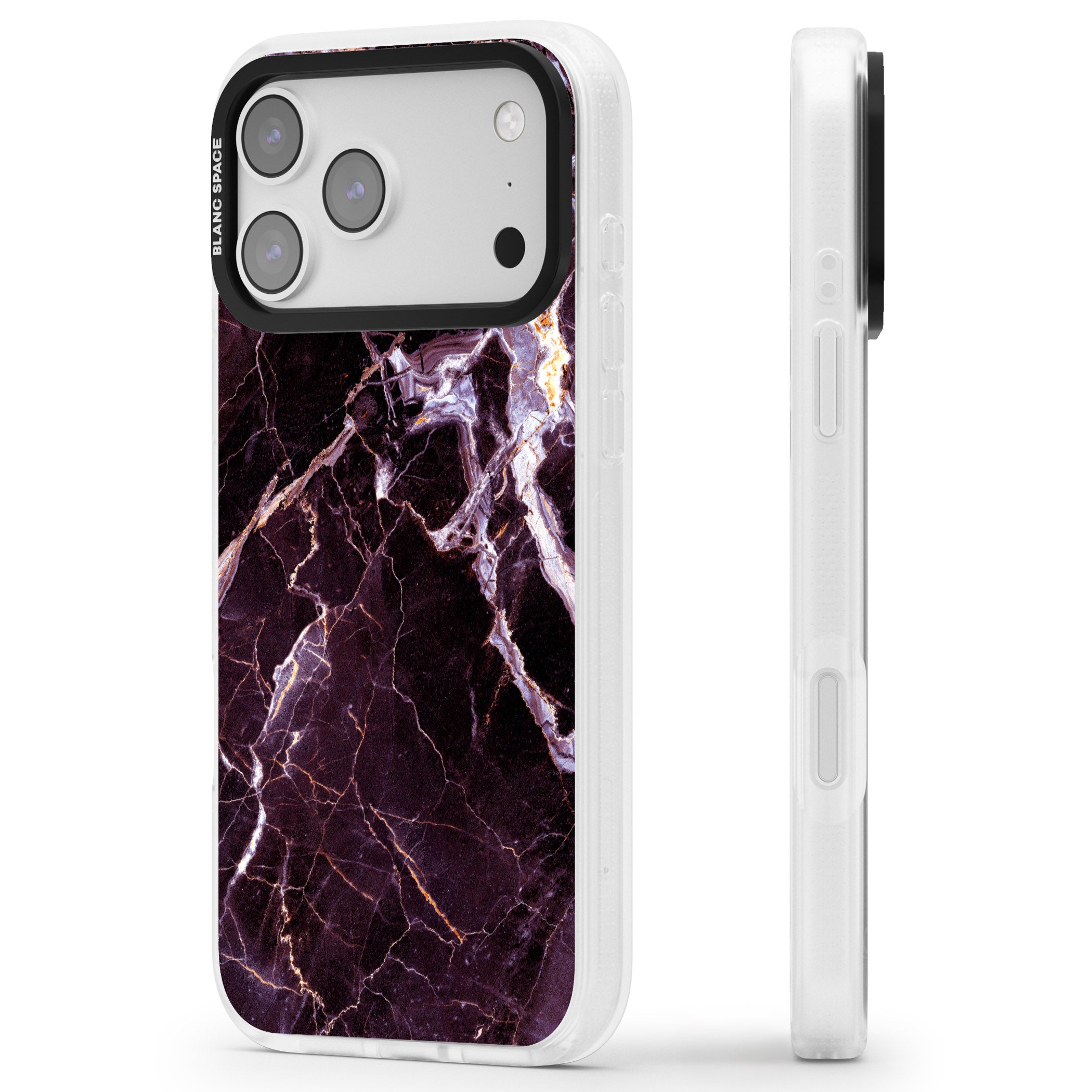 Violet Shatter Marble iPhone 17 Pro Max Impact Air Clear Phone Case Side Profile