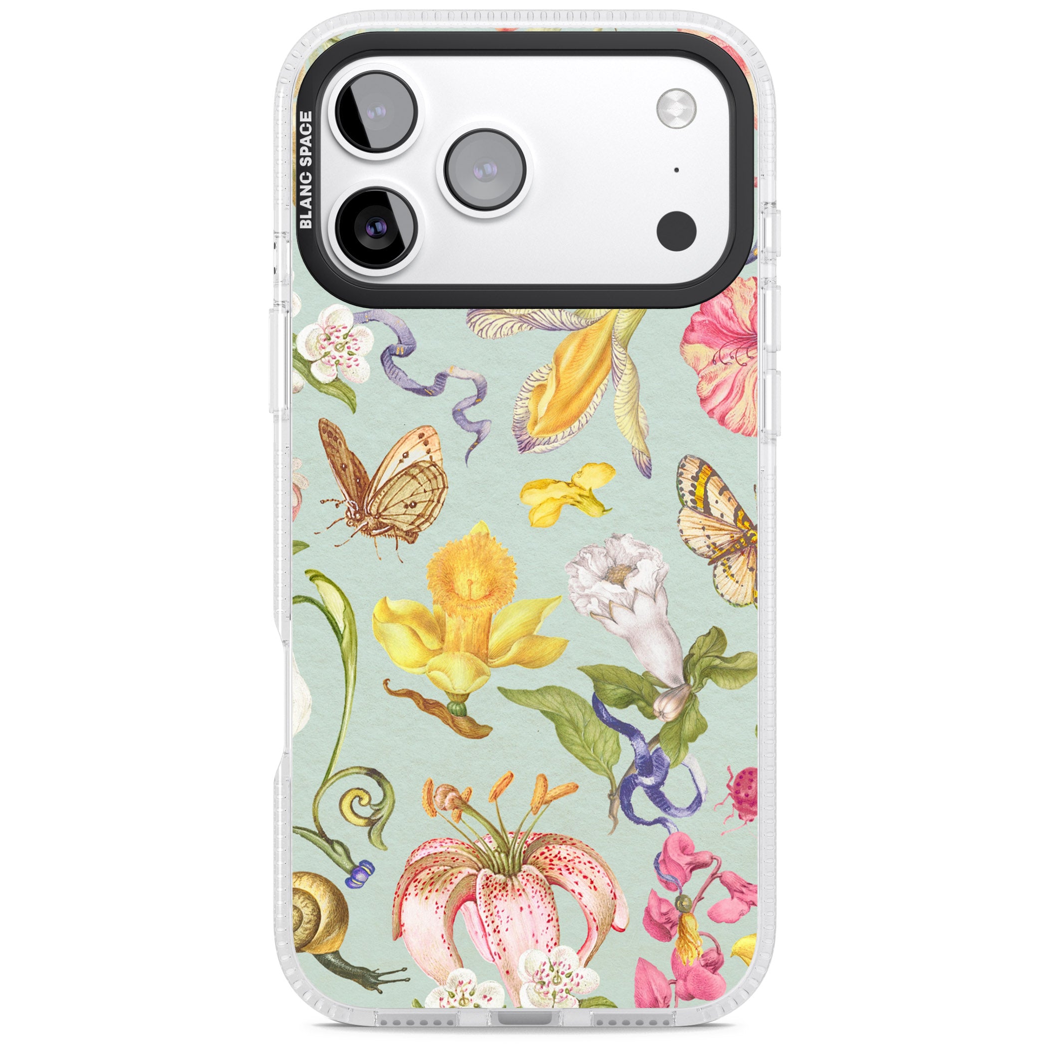 Blue Vintage Painted Flowers iPhone 17 Pro Max Impact Air Clear Phone Case