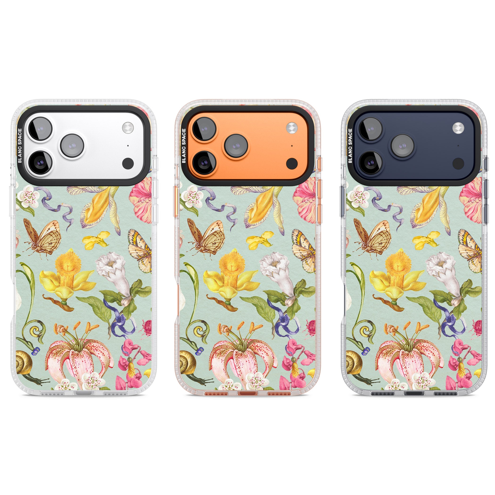 Blue Vintage Painted Flowers iPhone 17 Pro Impact Air Clear Phone Case APT Impact Protection