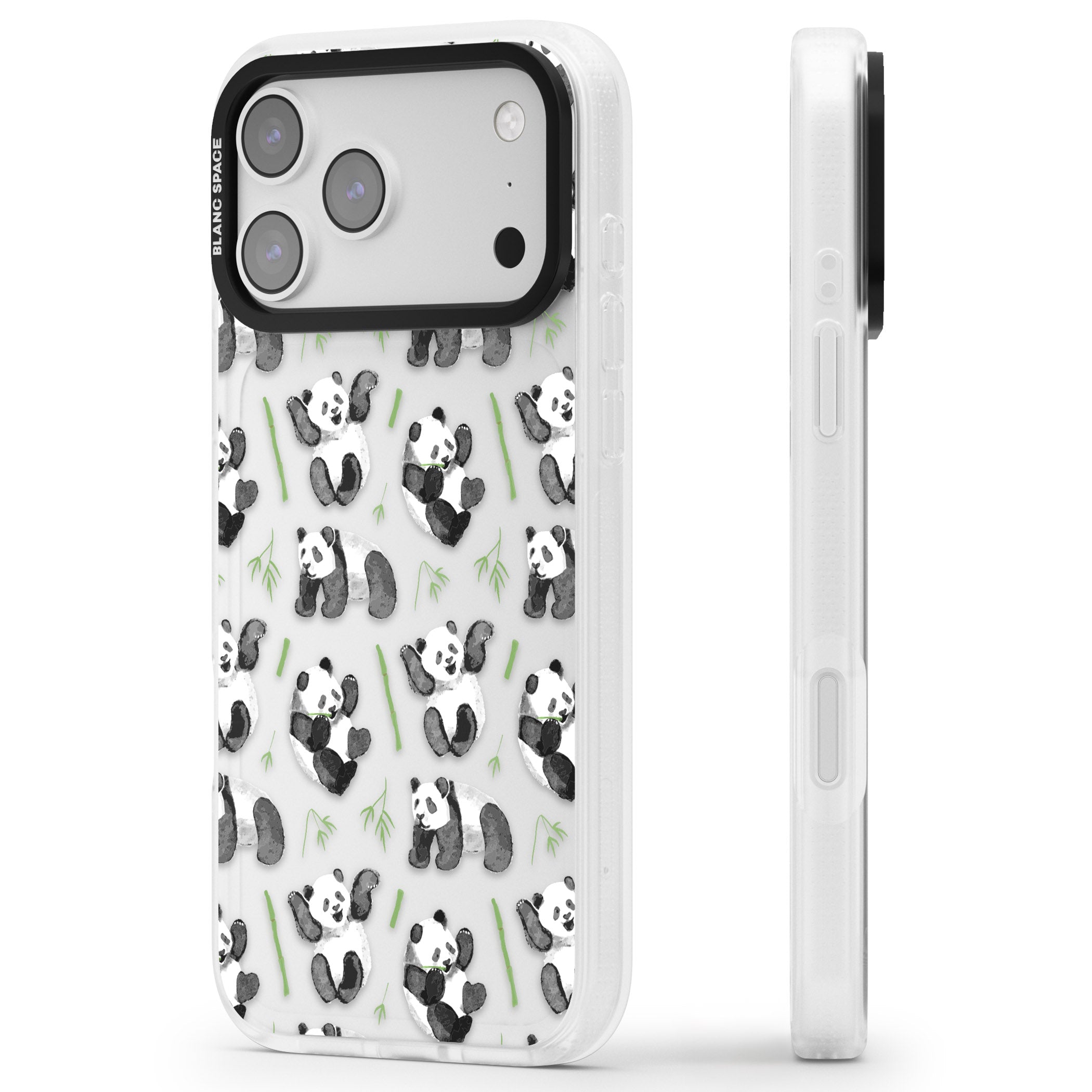 Watercolour Panda Pattern iPhone 17 Pro Max Impact Air Clear Phone Case Side Profile
