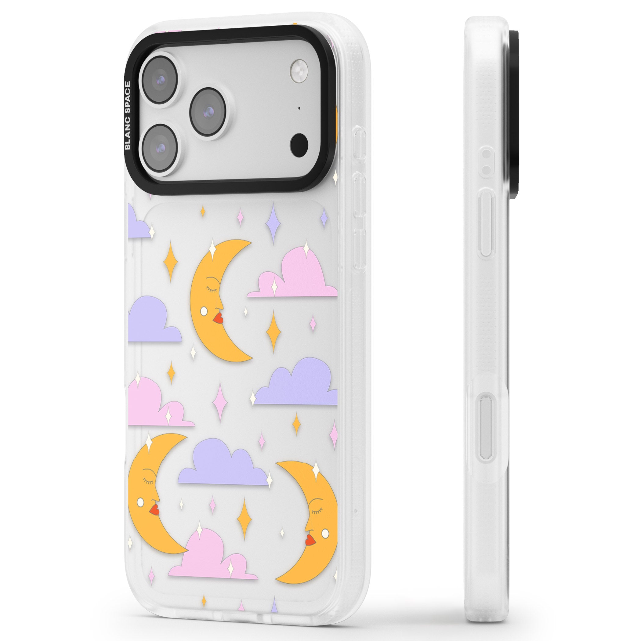 Moons & Clouds iPhone 17 Pro Max Impact Air Clear Phone Case Side Profile