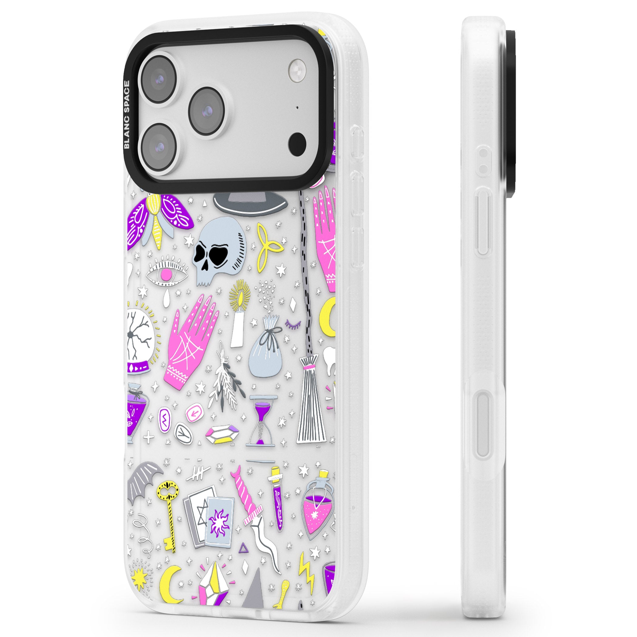 Black Magic Pattern iPhone 17 Pro Max Impact Air Clear Phone Case Side Profile