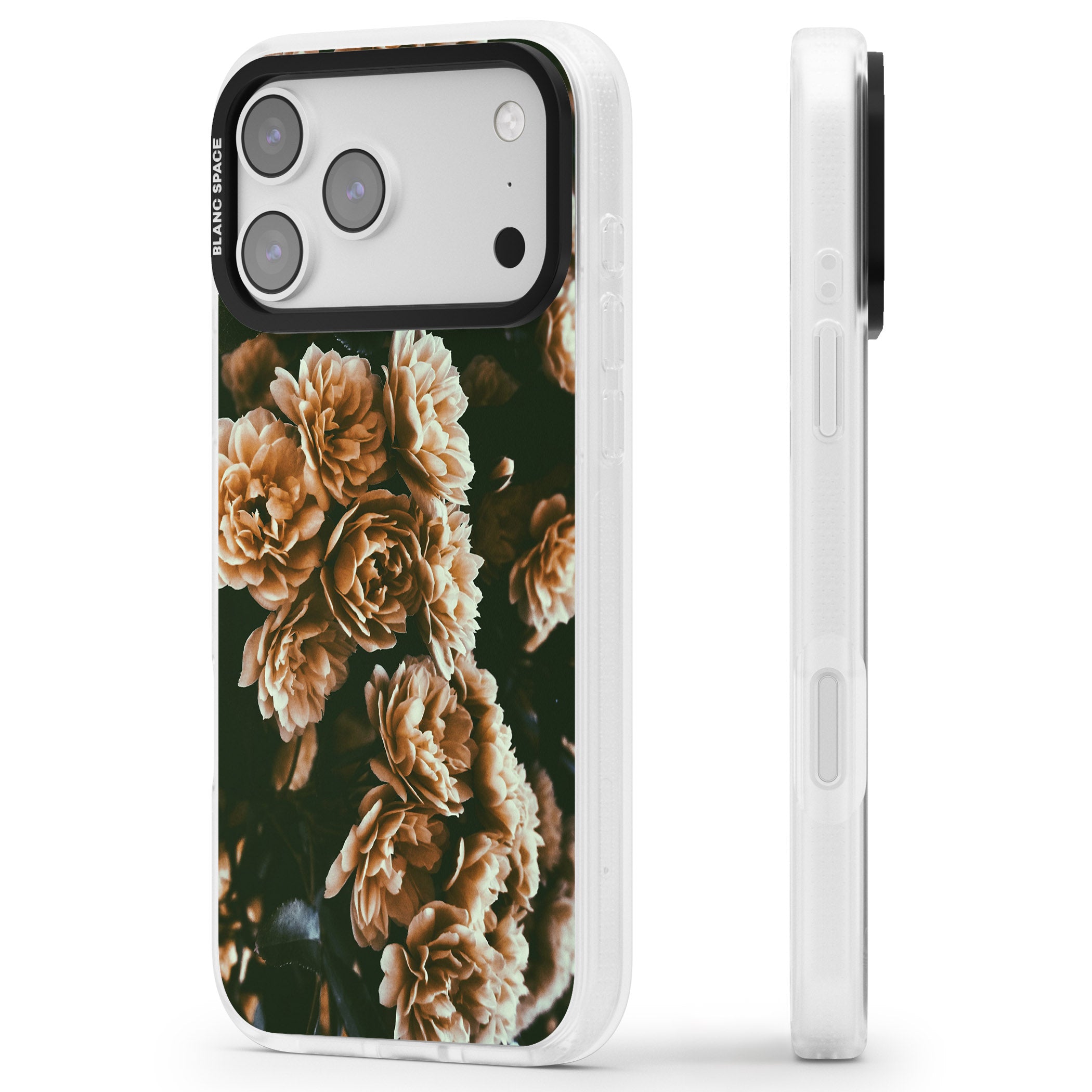 Moody Peony iPhone 17 Pro Max Impact Air Clear Phone Case Side Profile