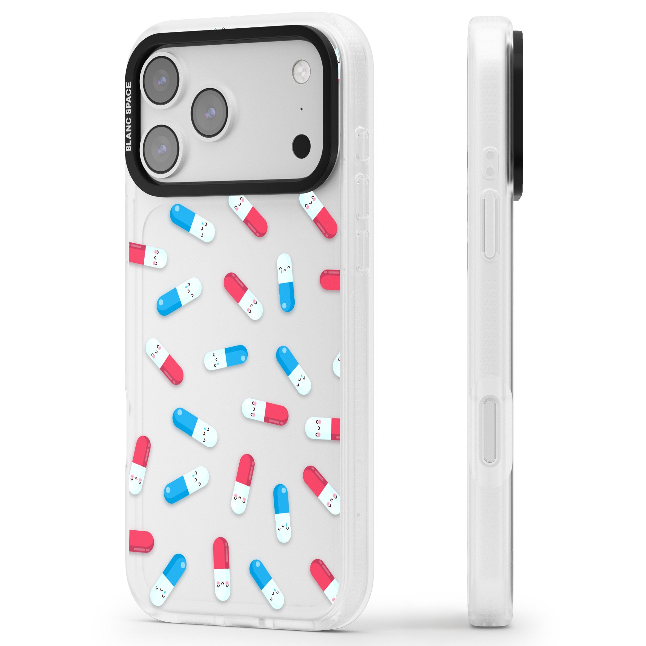Kawaii Pill Pattern iPhone 17 Pro Max Impact Air Clear Phone Case Side Profile