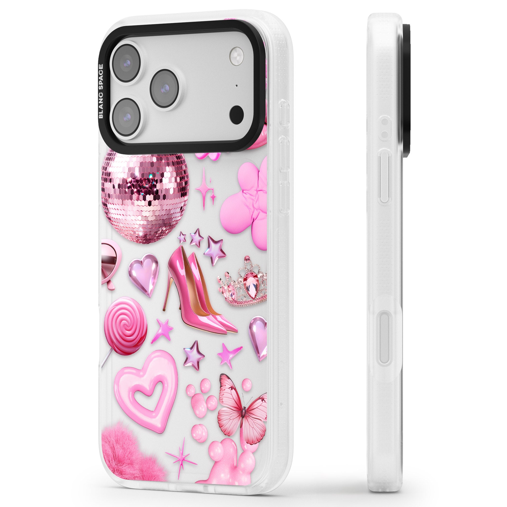 Pink Glam iPhone 17 Pro Max Impact Air Clear Phone Case Side Profile