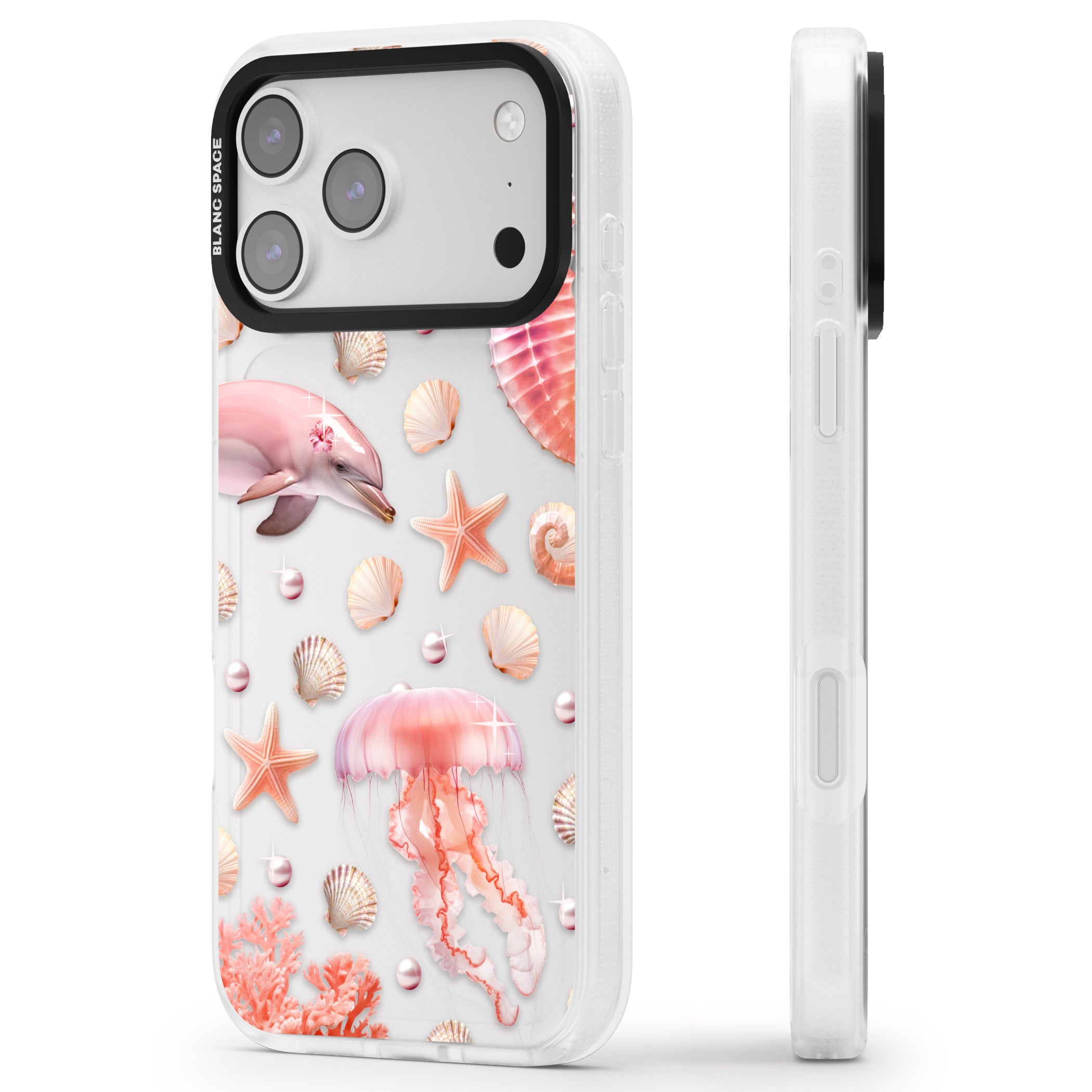 Pink Sealife iPhone 17 Pro Max Impact Air Clear Phone Case Side Profile