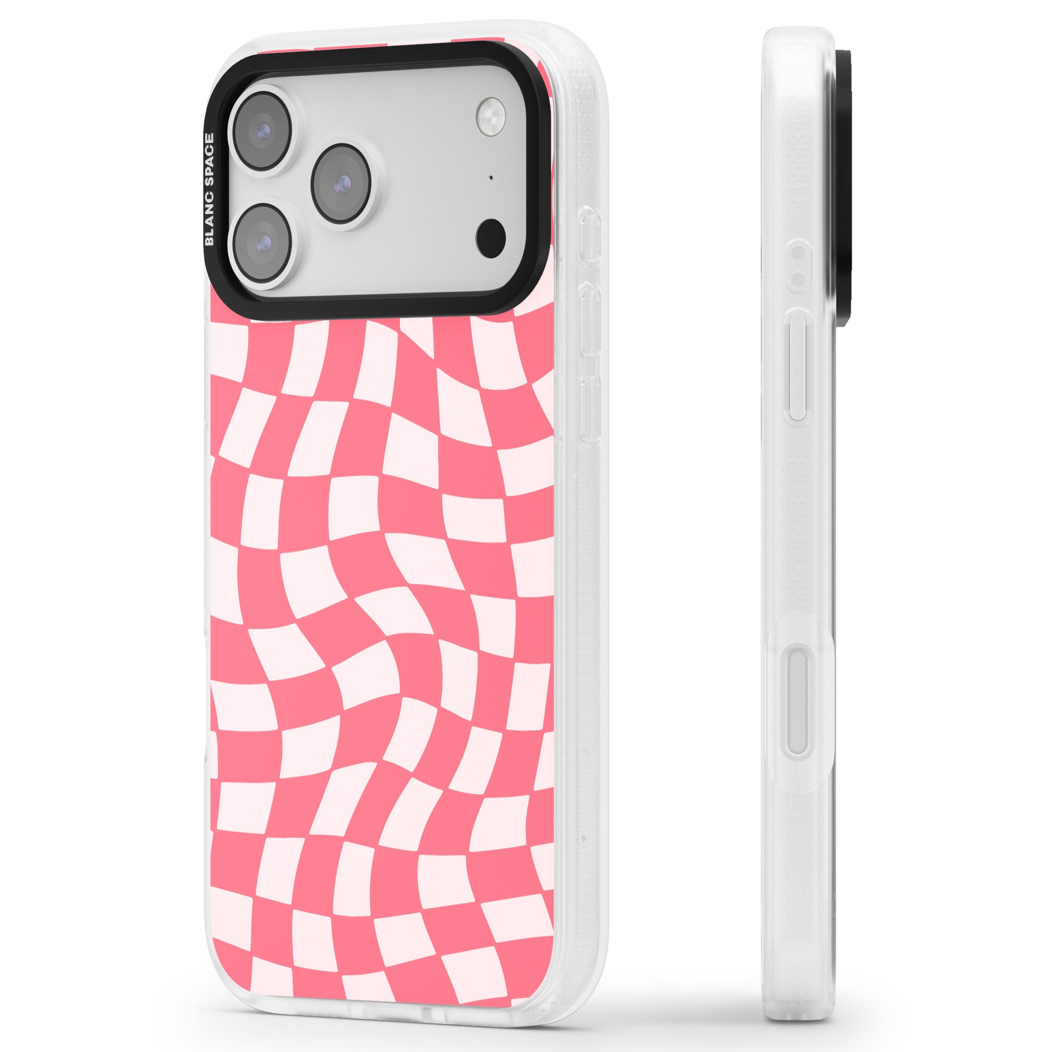 Pink Wavy Checked Pattern iPhone 17 Pro Max Impact Air Clear Phone Case Side Profile