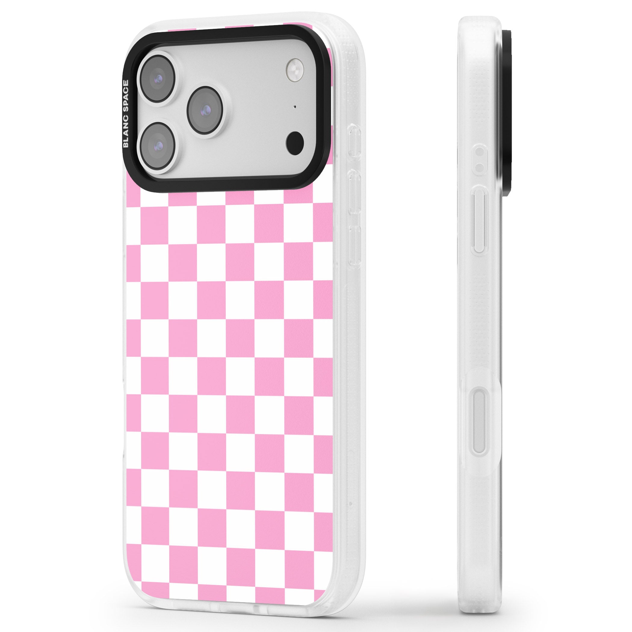 Pink Checkered iPhone 17 Pro Max Impact Air Clear Phone Case Side Profile