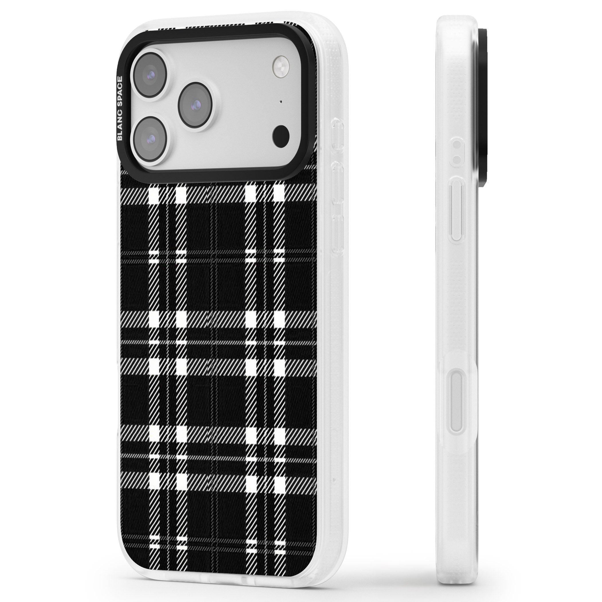 Divine Black Plaid iPhone 17 Pro Max Impact Air Clear Phone Case Side Profile