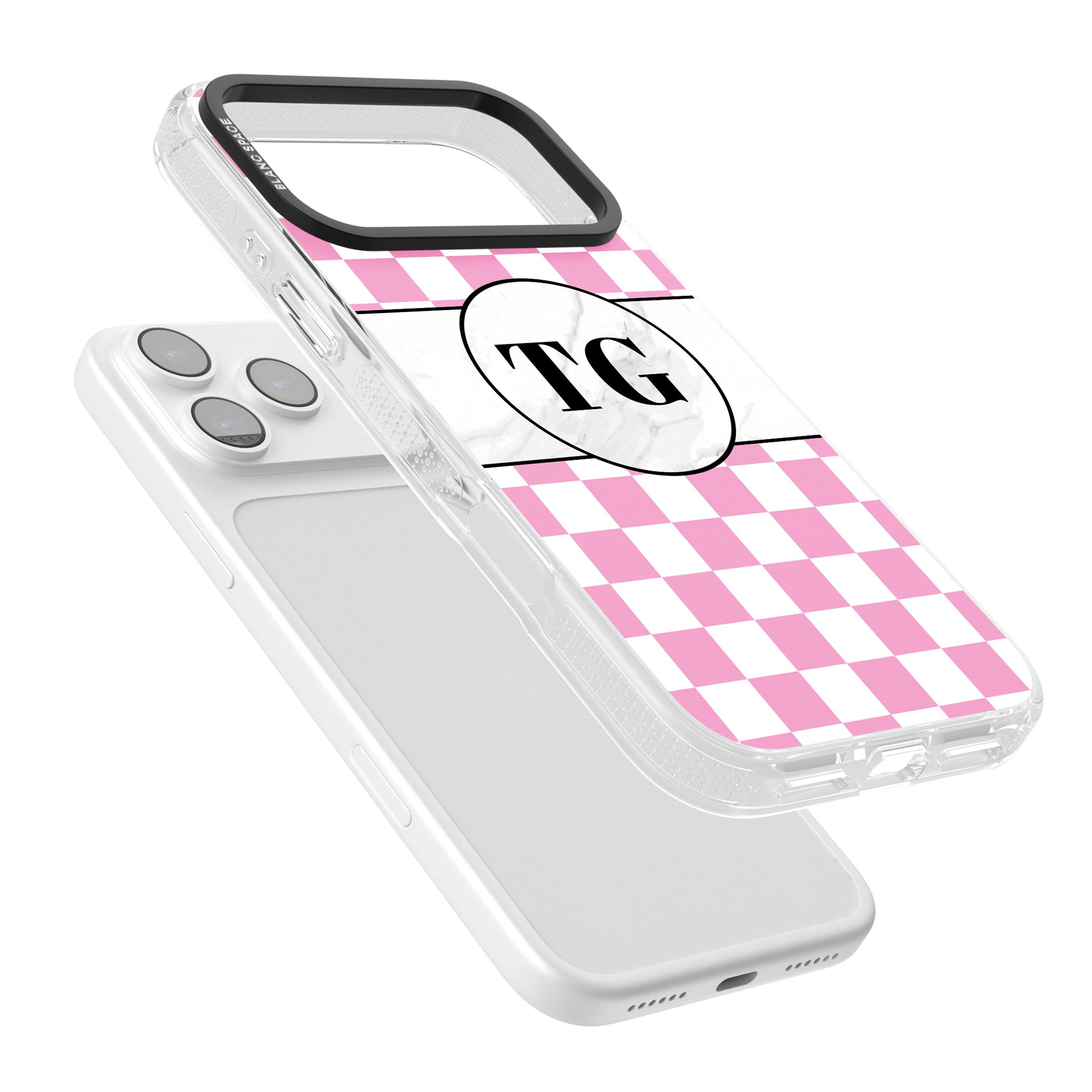 Personalised Monogrammed Pink Check iPhone 17 Pro Max Impact Air Clear Phone Case Colours