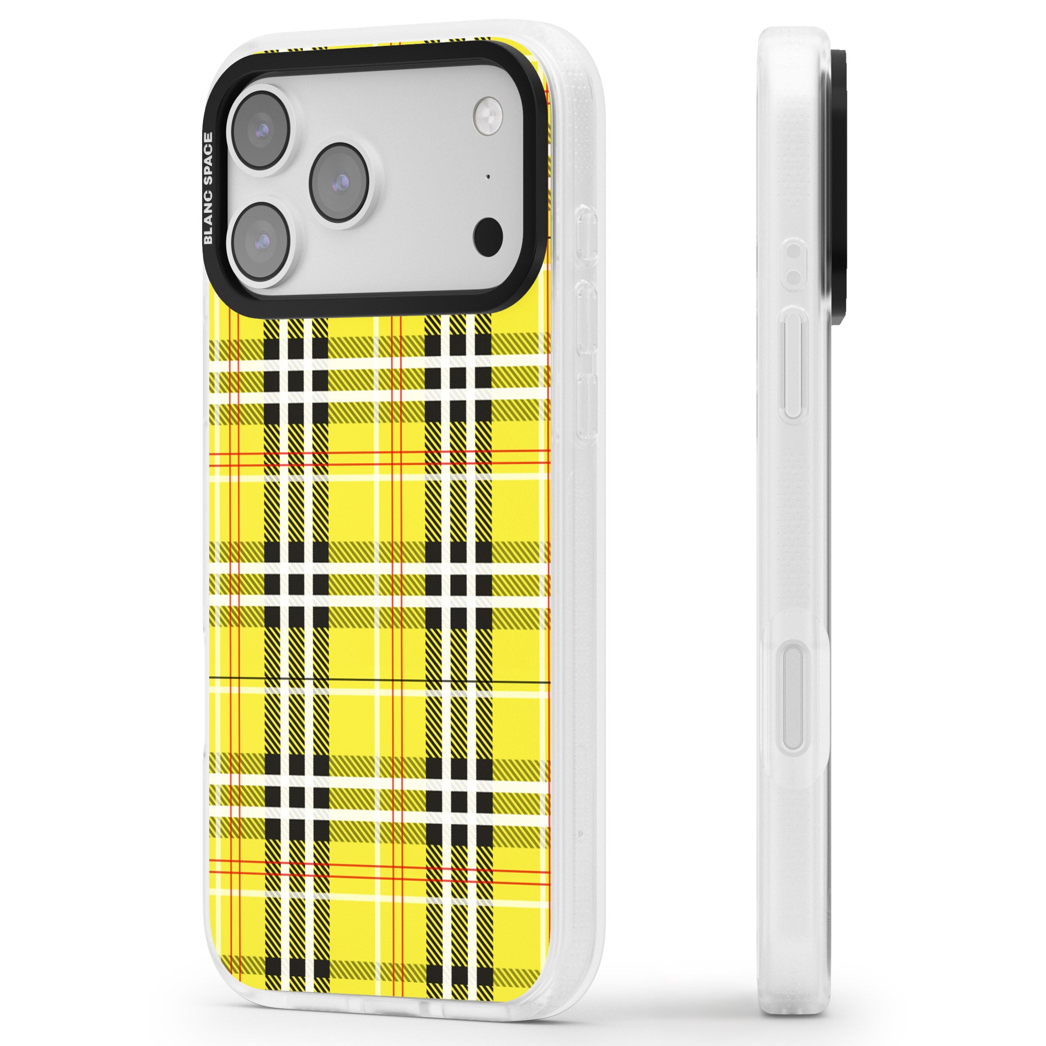 Yellow Plaid iPhone 17 Pro Max Impact Air Clear Phone Case Side Profile