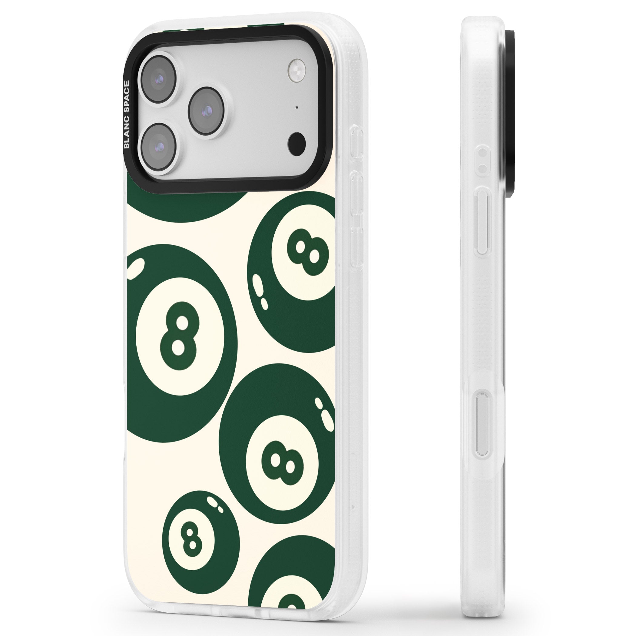 Green Eight Balls iPhone 17 Pro Max Impact Air Clear Phone Case Side Profile