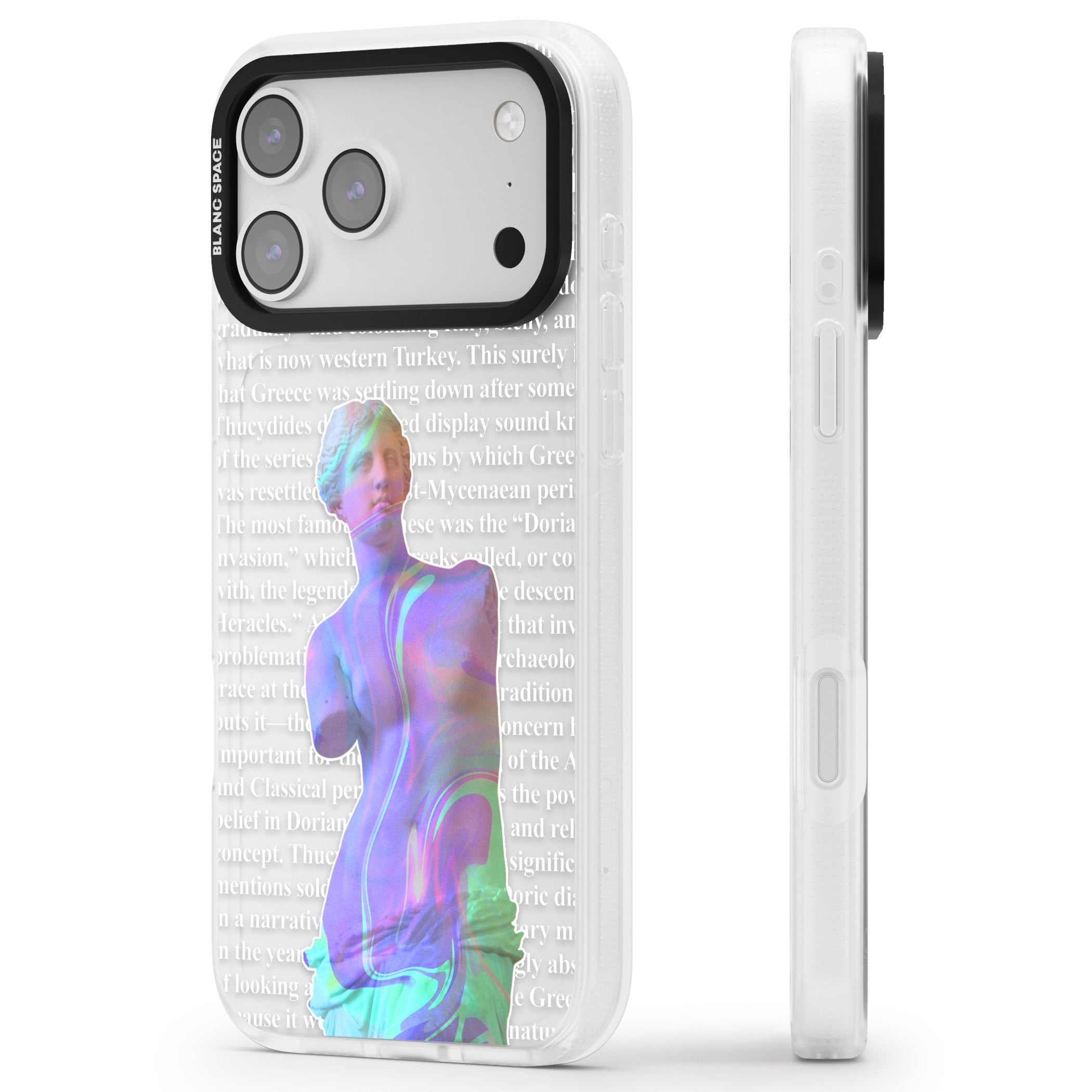 Iridescent De Milo iPhone 17 Pro Max Impact Air Clear Phone Case Side Profile