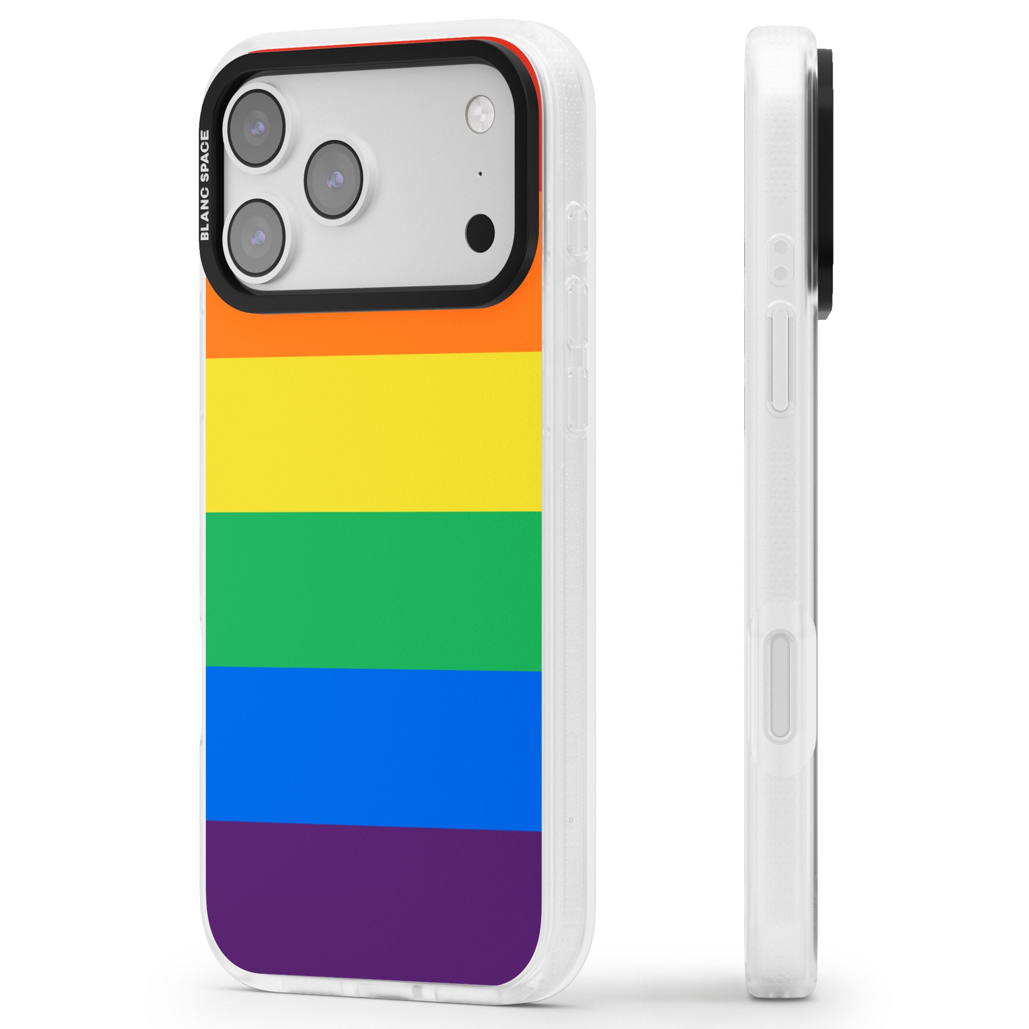 Rainbow Stripes iPhone 17 Pro Max Impact Air Clear Phone Case Side Profile
