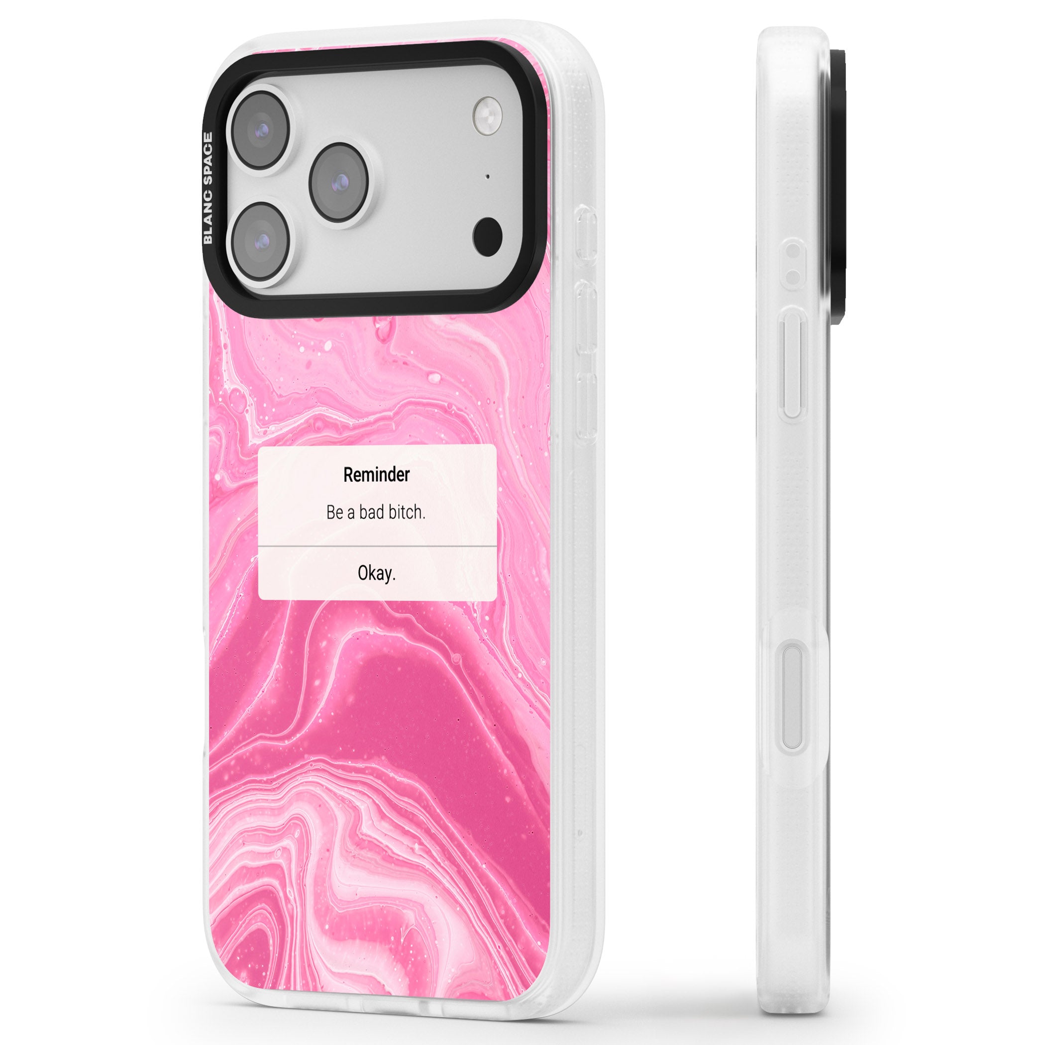Bad Bitch Reminder iPhone 17 Pro Max Impact Air Clear Phone Case Side Profile