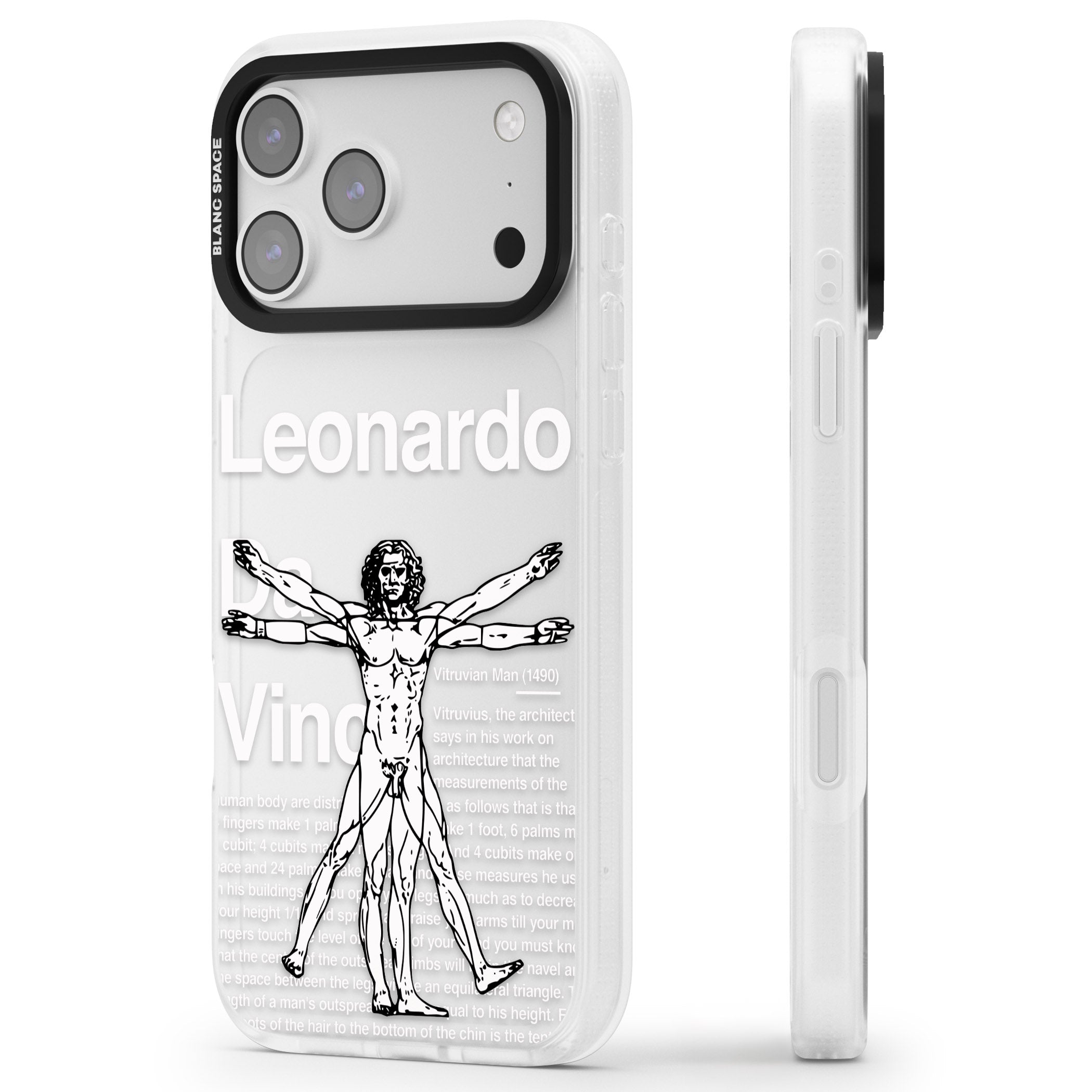 Vitruvian Man iPhone 17 Pro Max Impact Air Clear Phone Case Side Profile