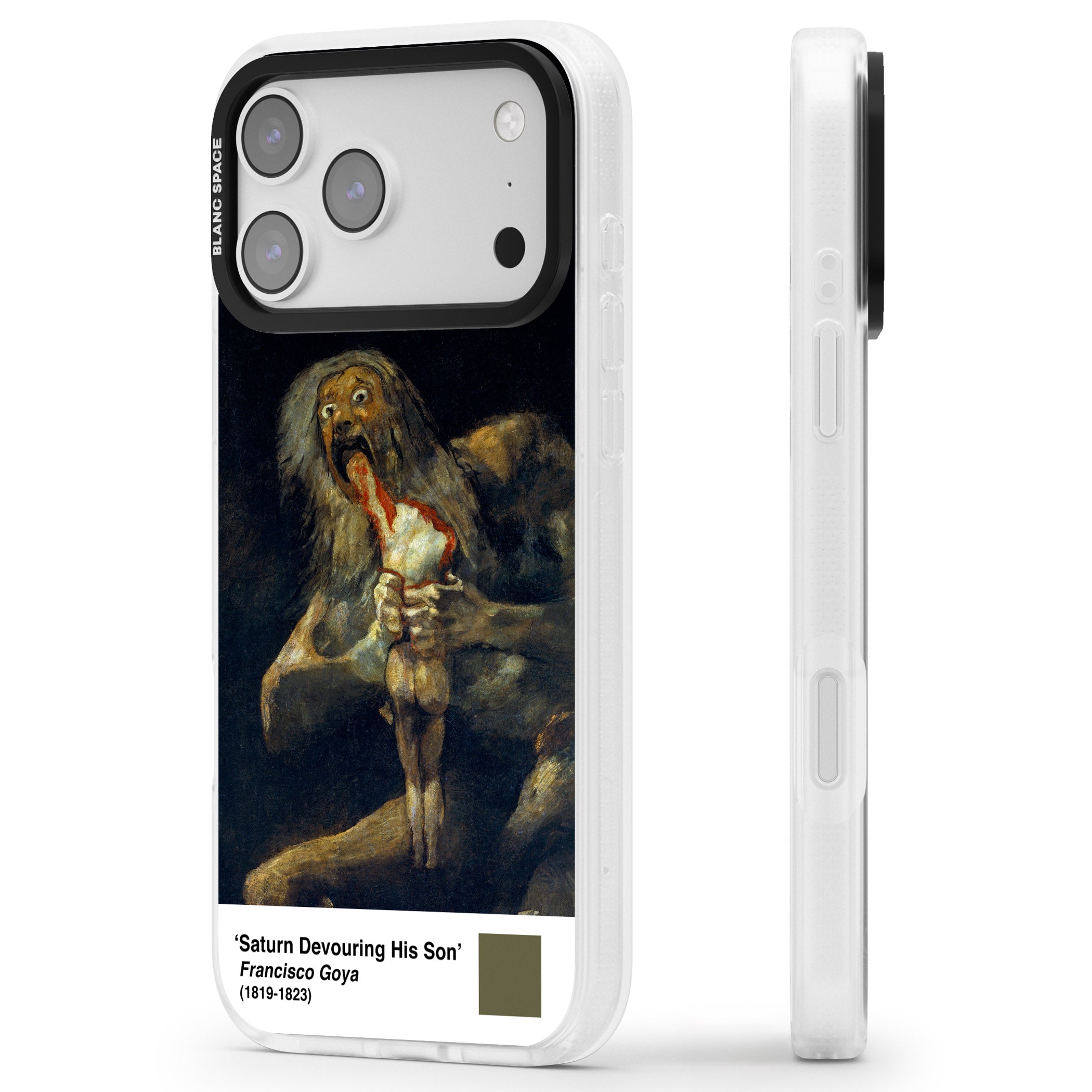 Saturn Devouring His Son iPhone 17 Pro Max Impact Air Clear Phone Case Side Profile