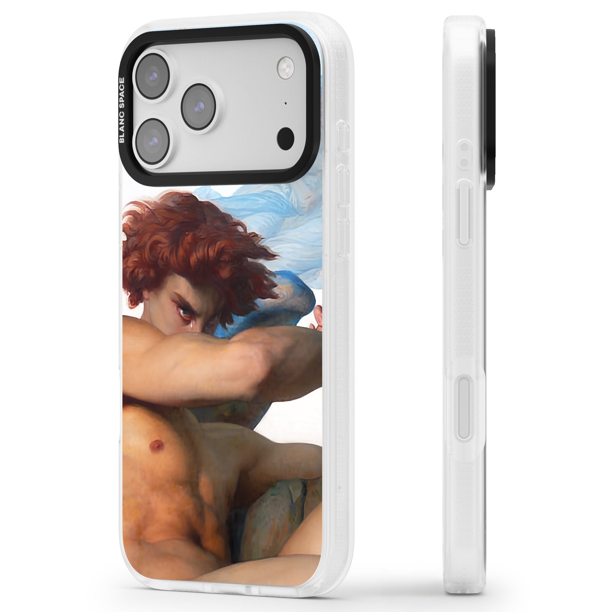 The Fallen Angel iPhone 17 Pro Max Impact Air Clear Phone Case Side Profile