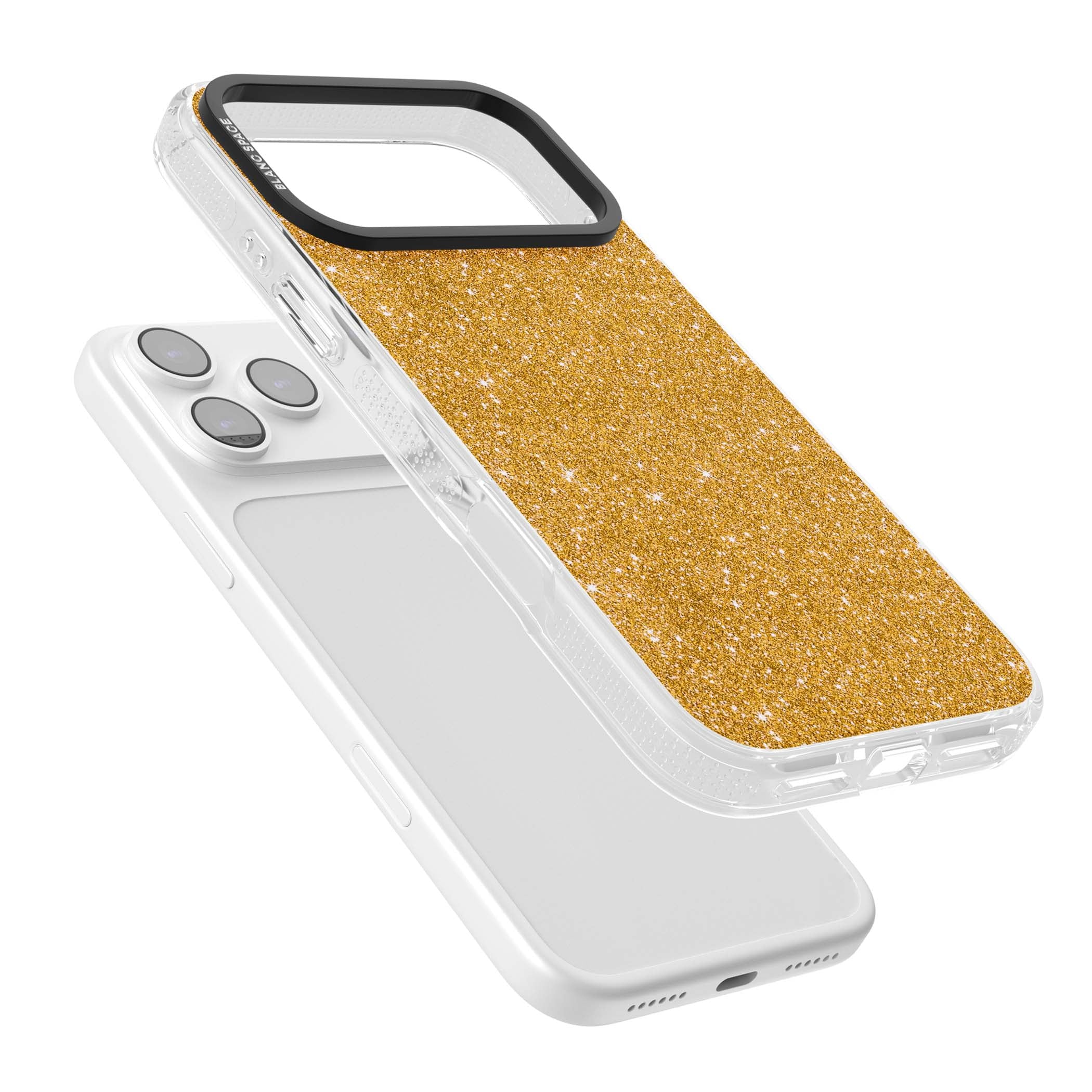 Gold Glitter gold glitter iPhone case featuring a shimmering sparkle wallpaper design in luxury gold | Clear Case Impact Air case for iPhone 17 Pro, iPhone 17 Pro Max