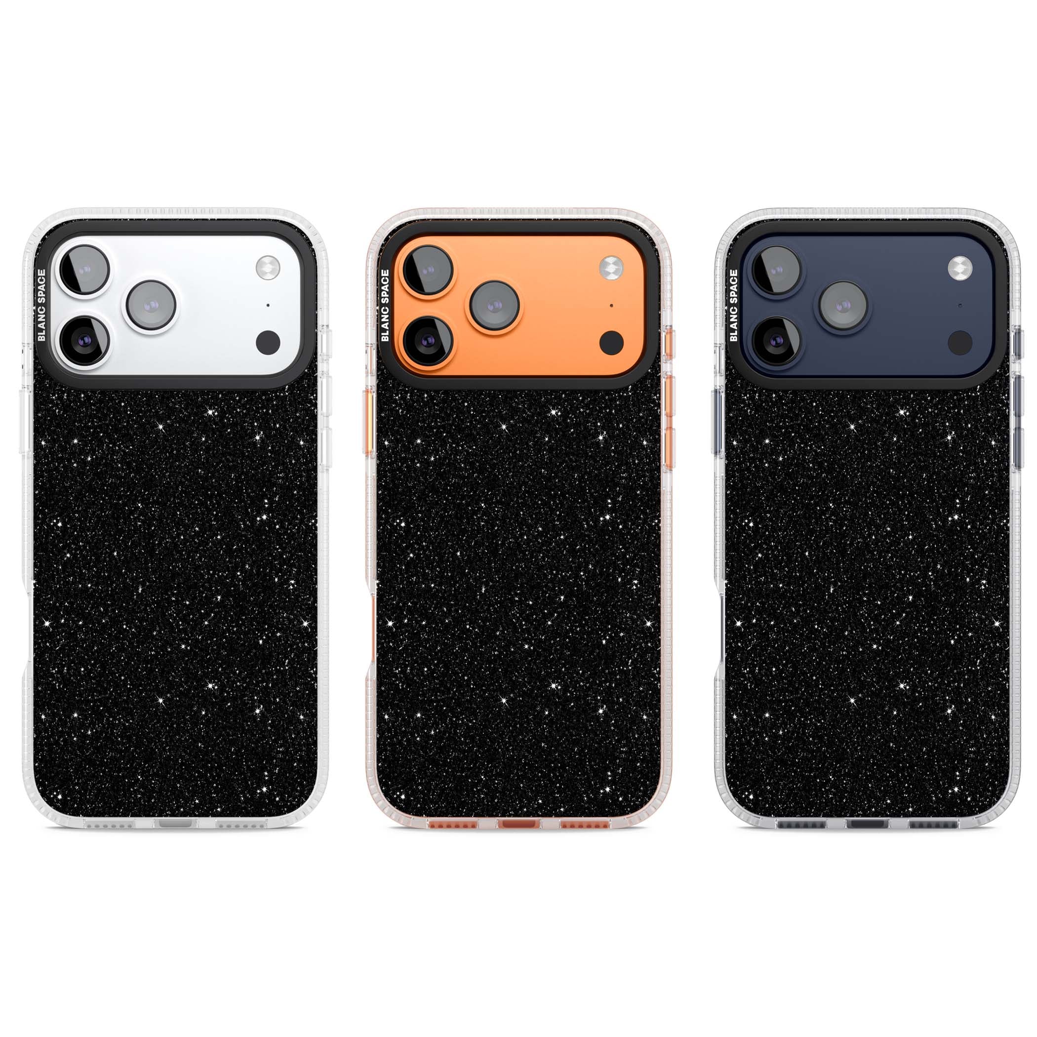 Black Glitter black glitter iPhone case featuring an all-over sparkly shimmer pattern on a jet black base | Clear Case Impact Air case for iPhone 17 Pro, iPhone 17 Pro Max