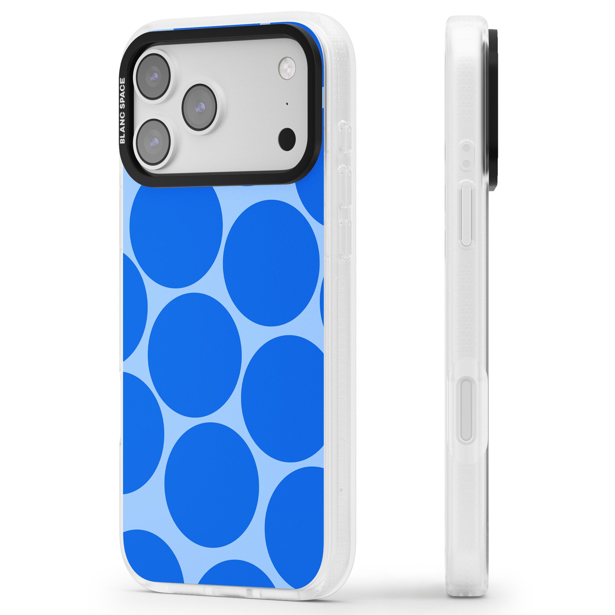 Retro Blue Dot iPhone 17 Pro Max Impact Air Clear Phone Case Side Profile
